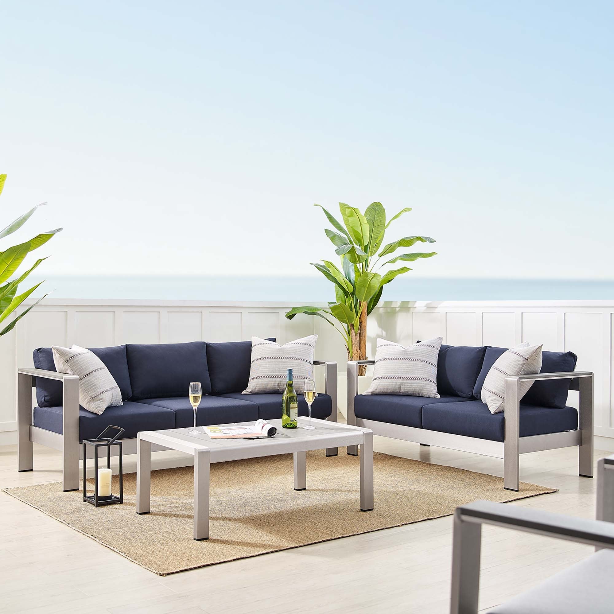 Shore 3 Piece Sunbrella® Fabric Outdoor Patio Aluminum Set