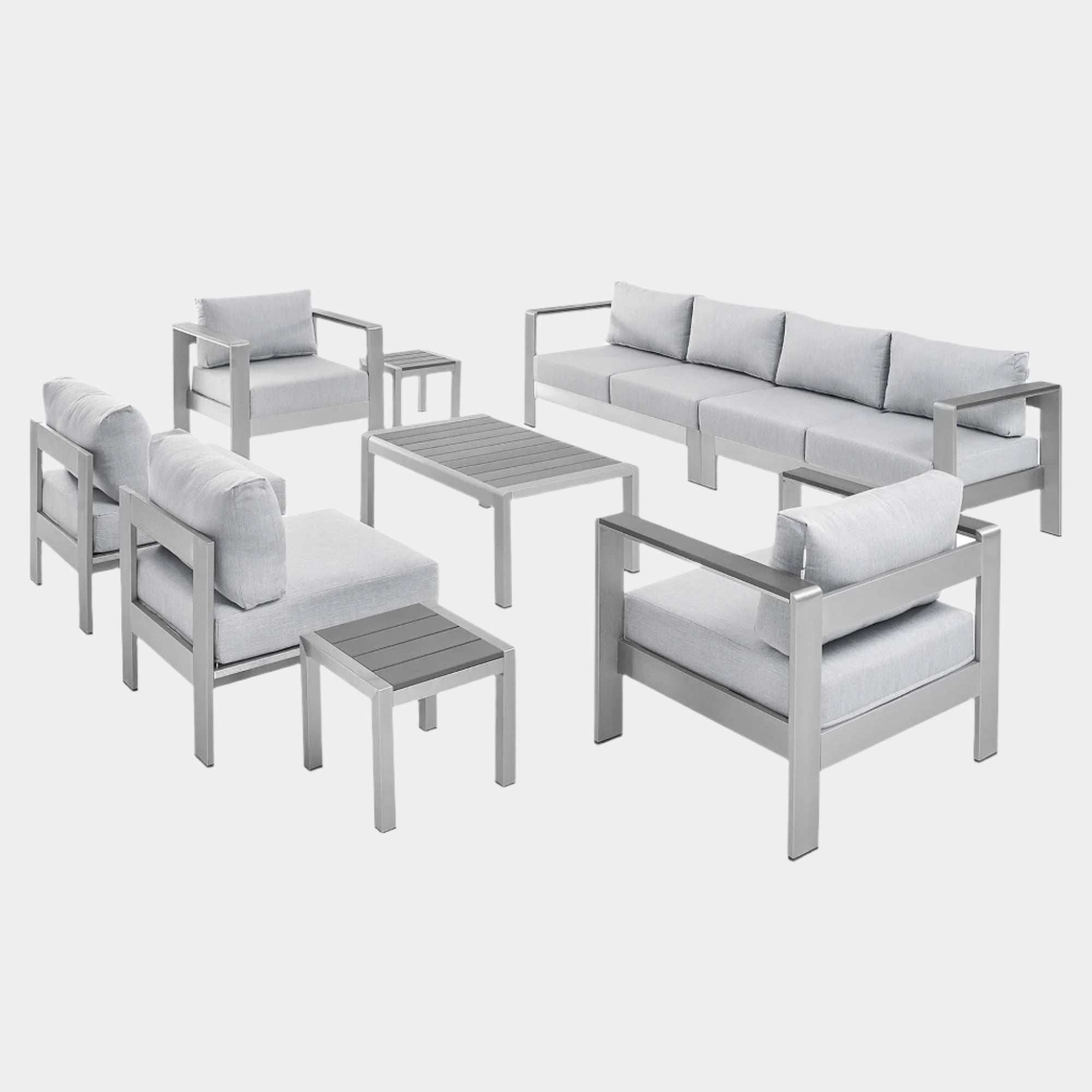 Shore 9 Piece Sunbrella® Fabric Outdoor Patio Aluminum Sectional Sofa Set