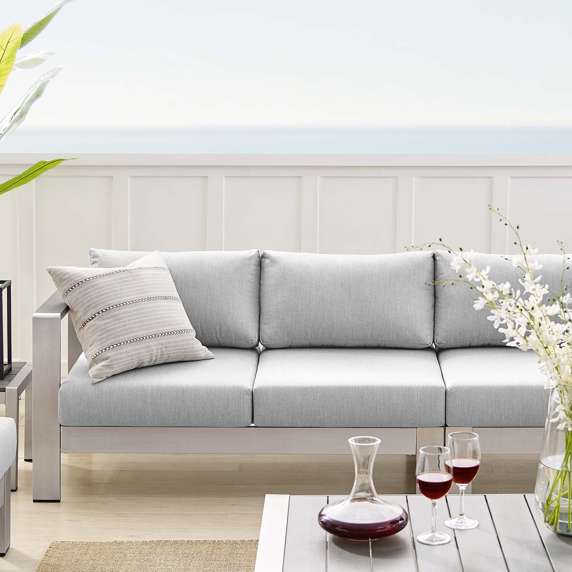 Shore 9 Piece Sunbrella® Fabric Outdoor Patio Aluminum Sectional Sofa Set
