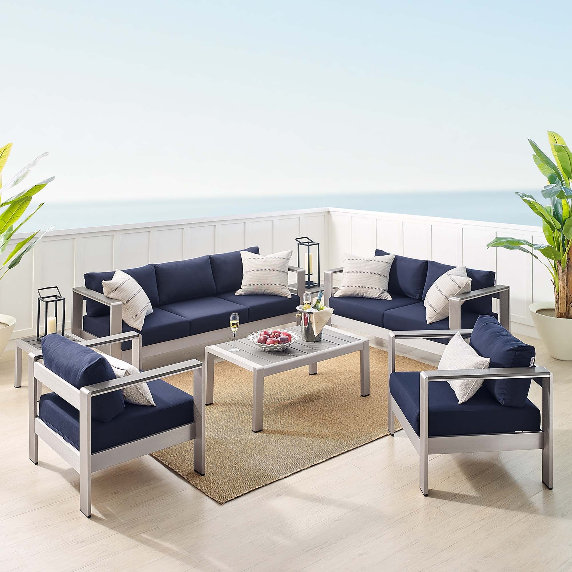 Shore 7 Piece Sunbrella® Fabric Outdoor Patio Aluminum Set