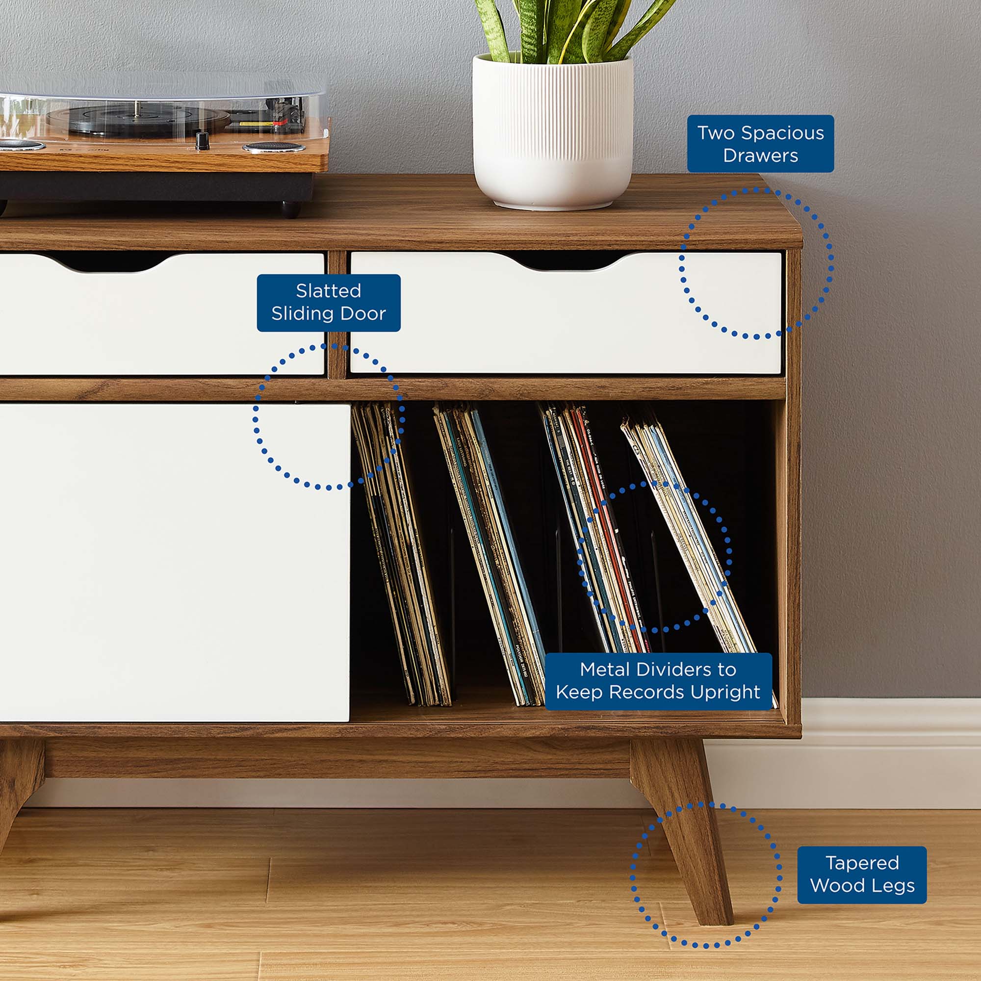 Envision Vinyl Record Display Stand in Walnut White