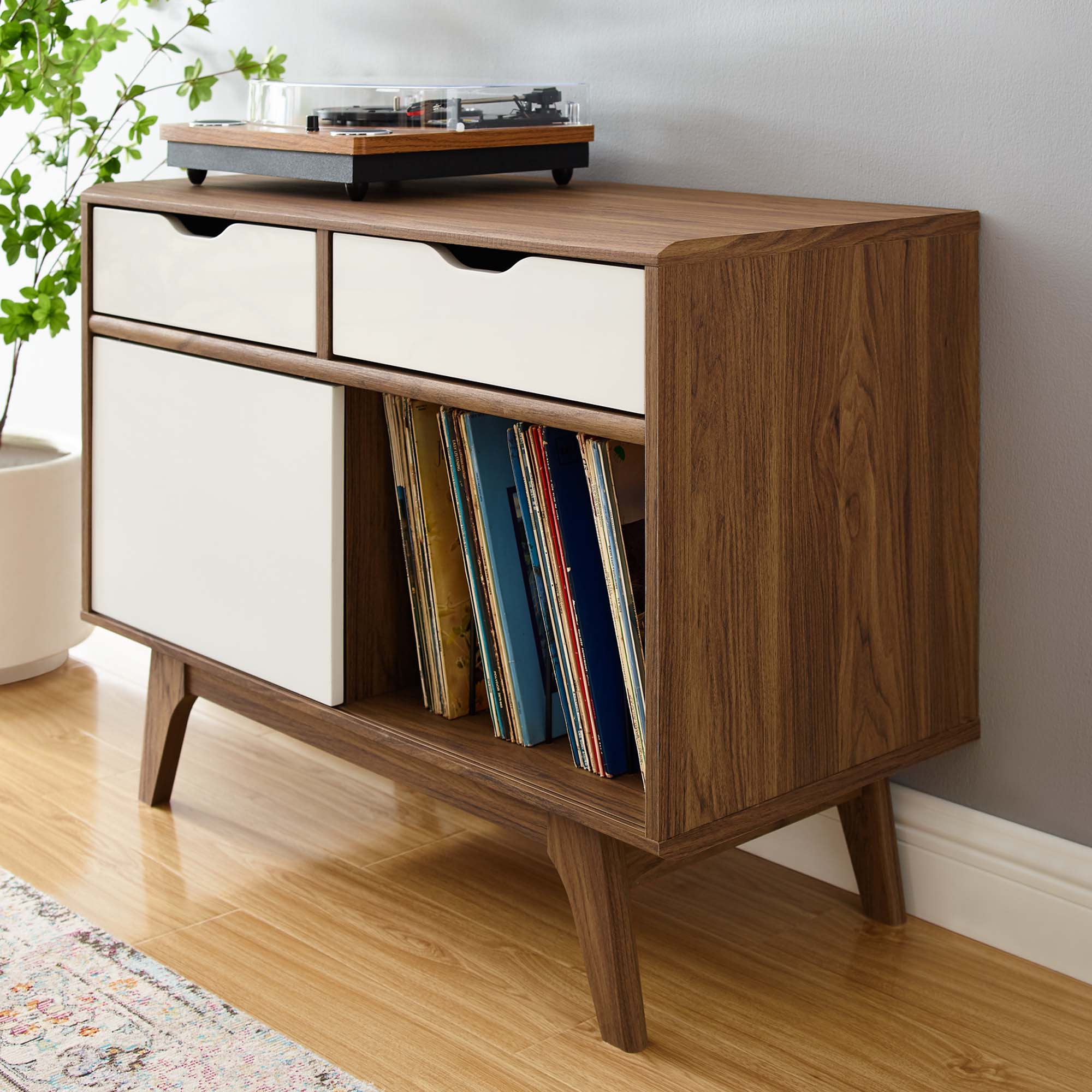 Envision Vinyl Record Display Stand in Walnut White