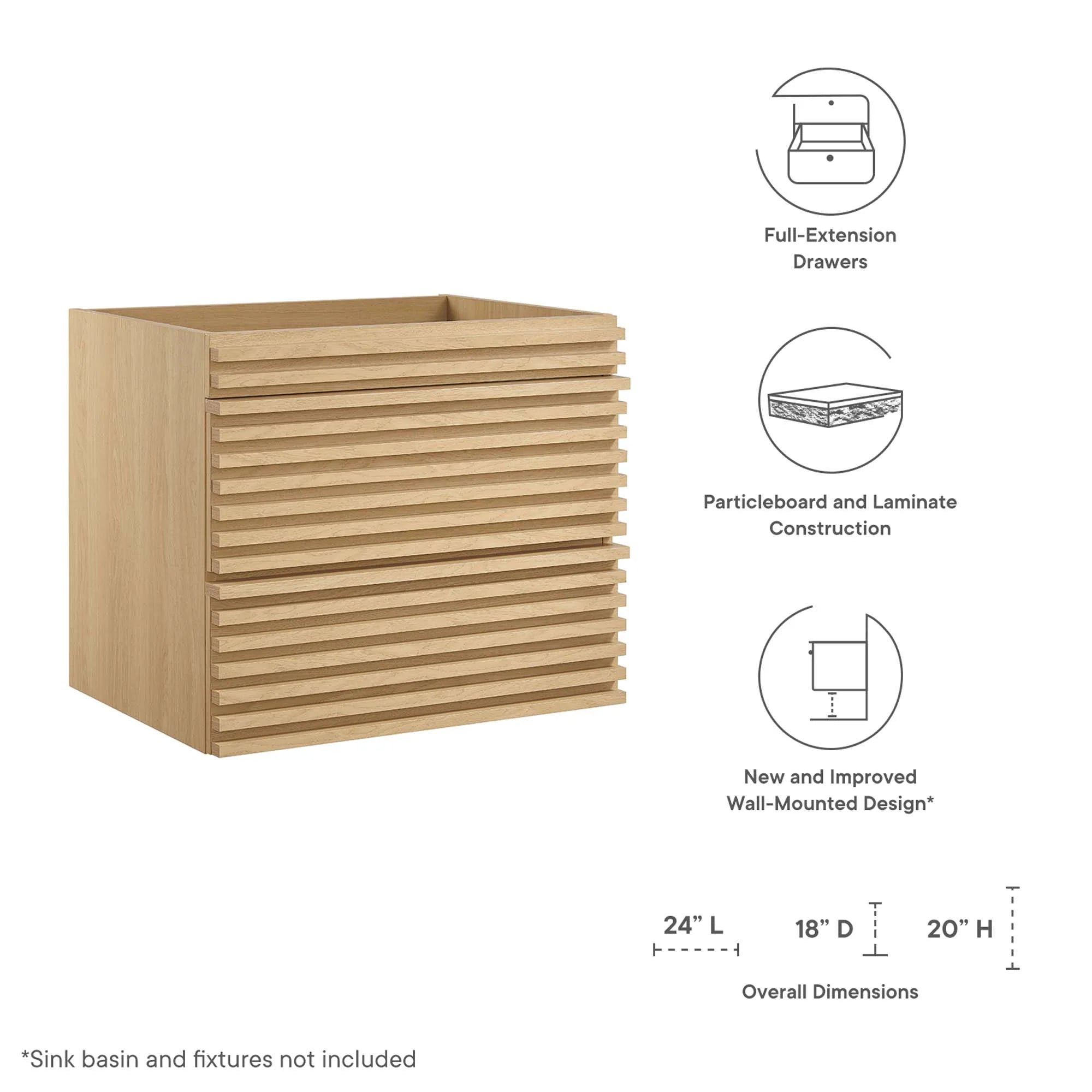 Meuble-lavabo mural pour salle de bain avec lavabo non inclus