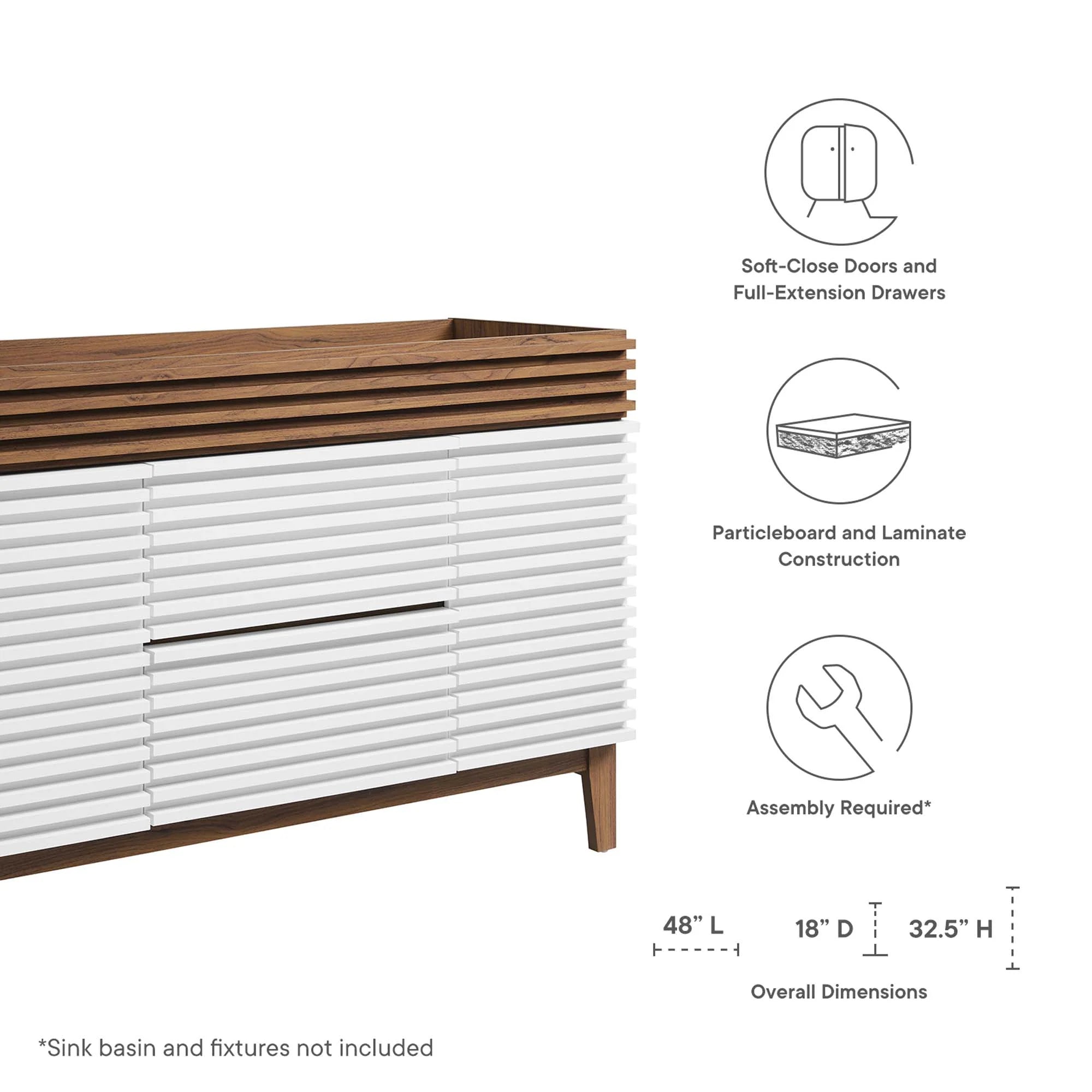 Meuble de salle de bain Render compatible avec lavabo non inclus