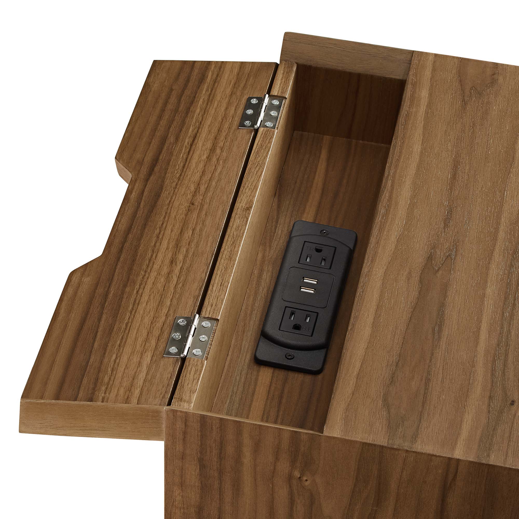 Ember Wood Nightstand With USB Ports in Walnut Walnut