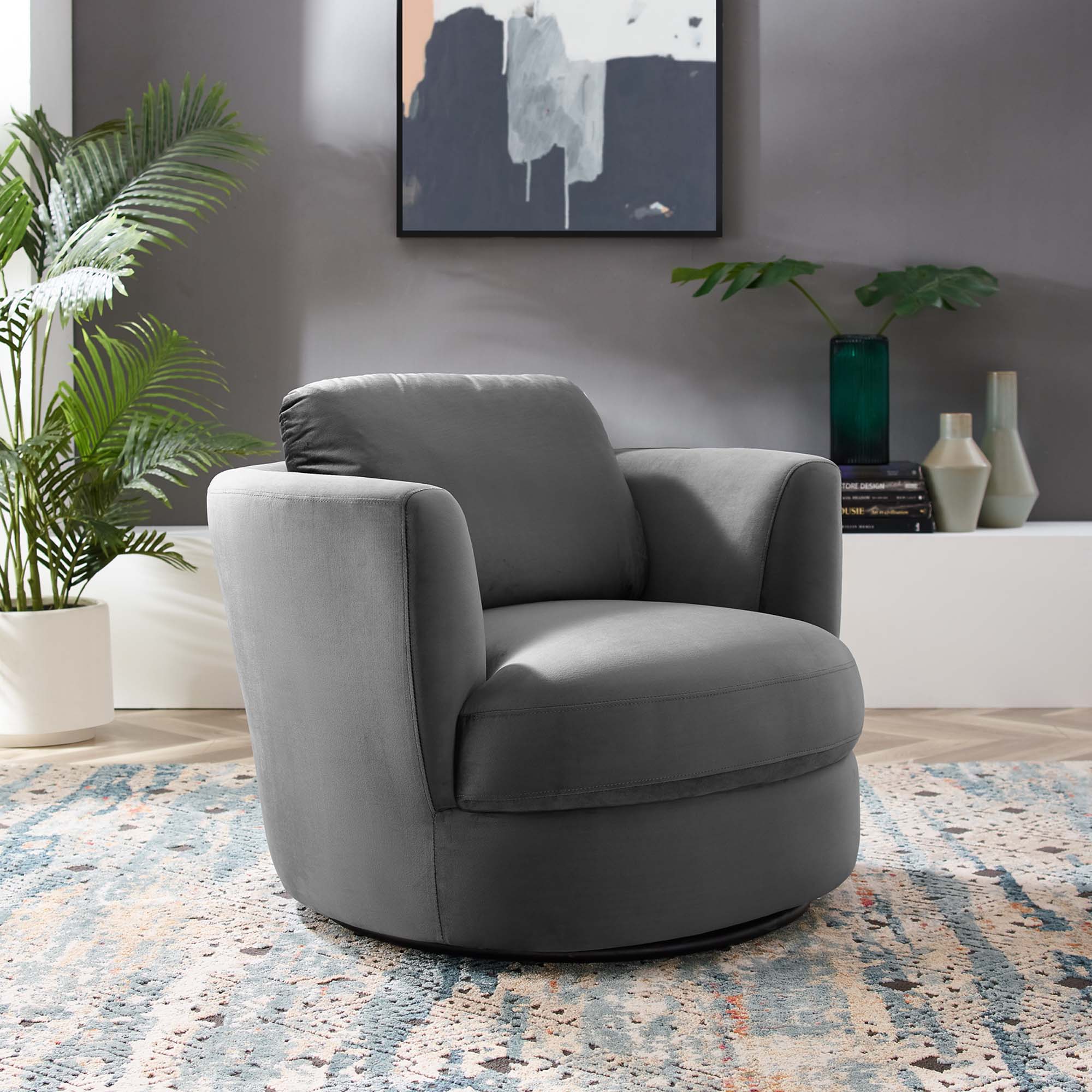 Pirouette Performance Velvet Swivel Armchair