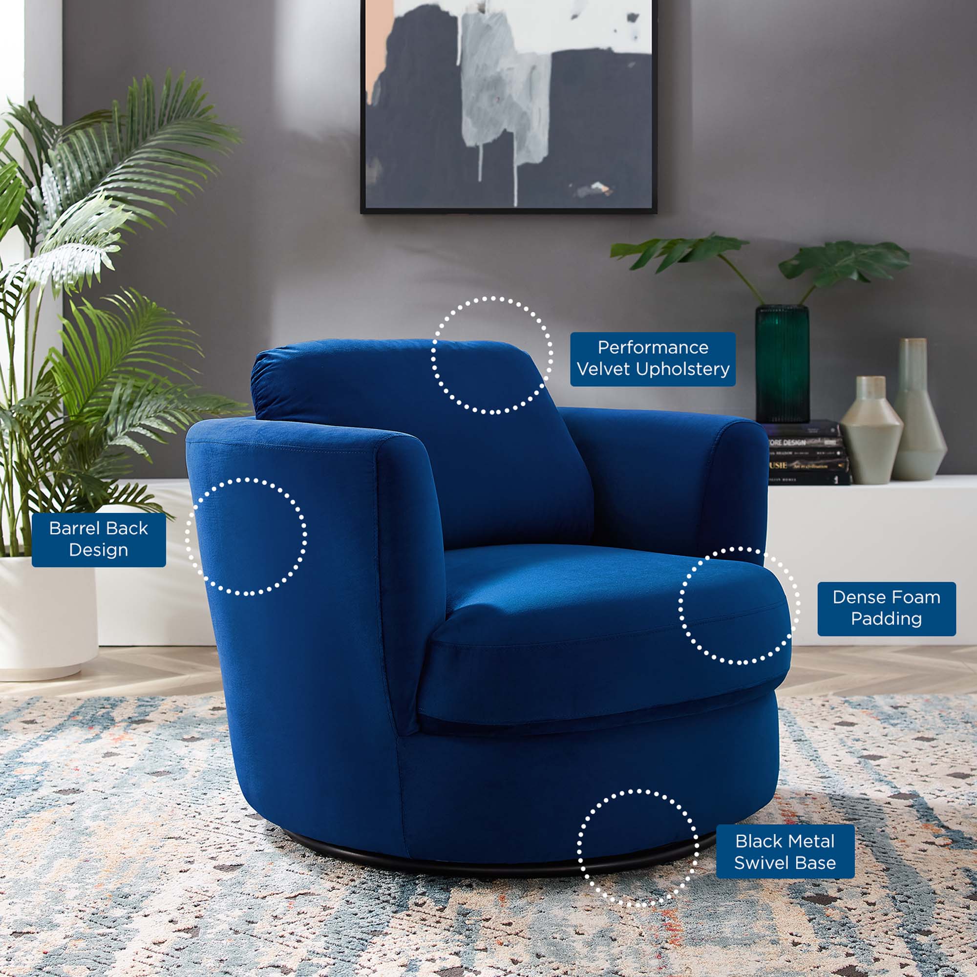 Pirouette Performance Velvet Swivel Armchair