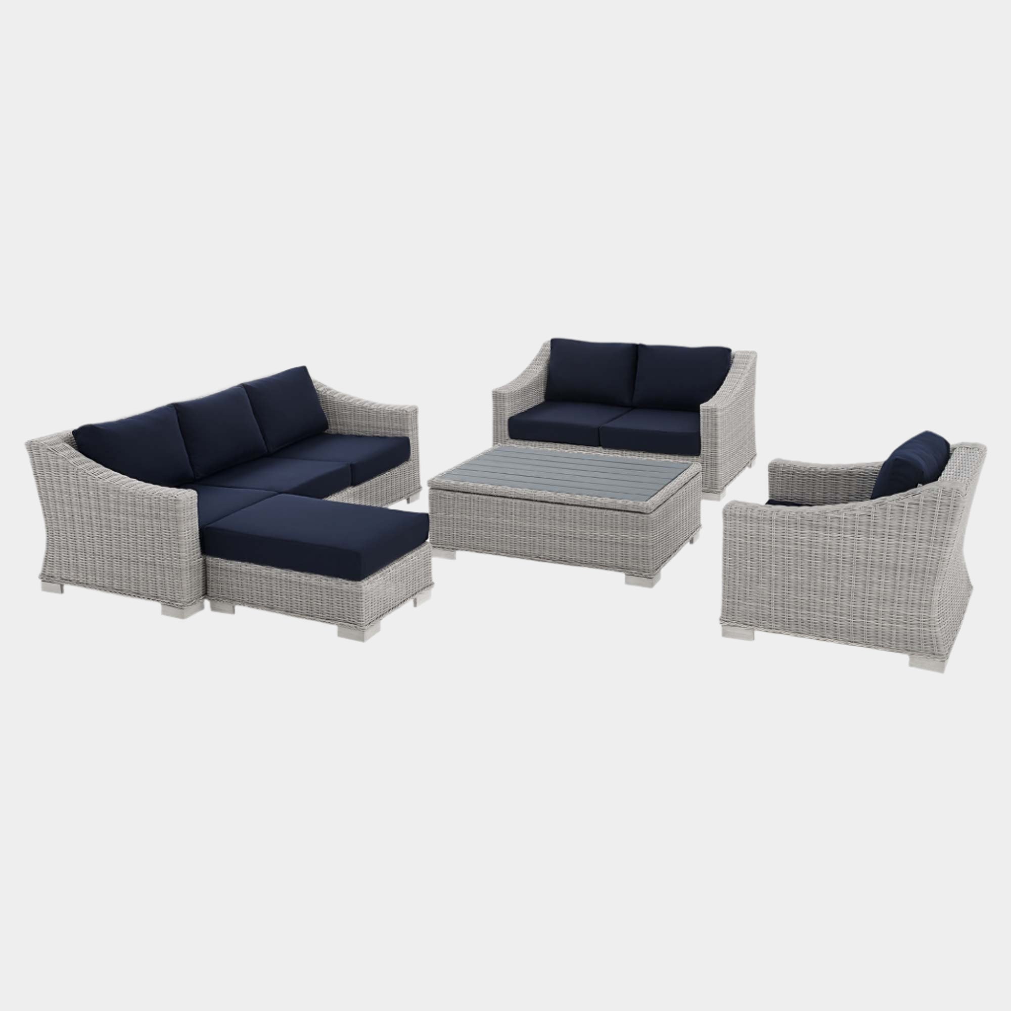 Conway 5-Piece Sunbrella® Outdoor Patio Wicker Rattan Furniture Set in Light Gray Navy