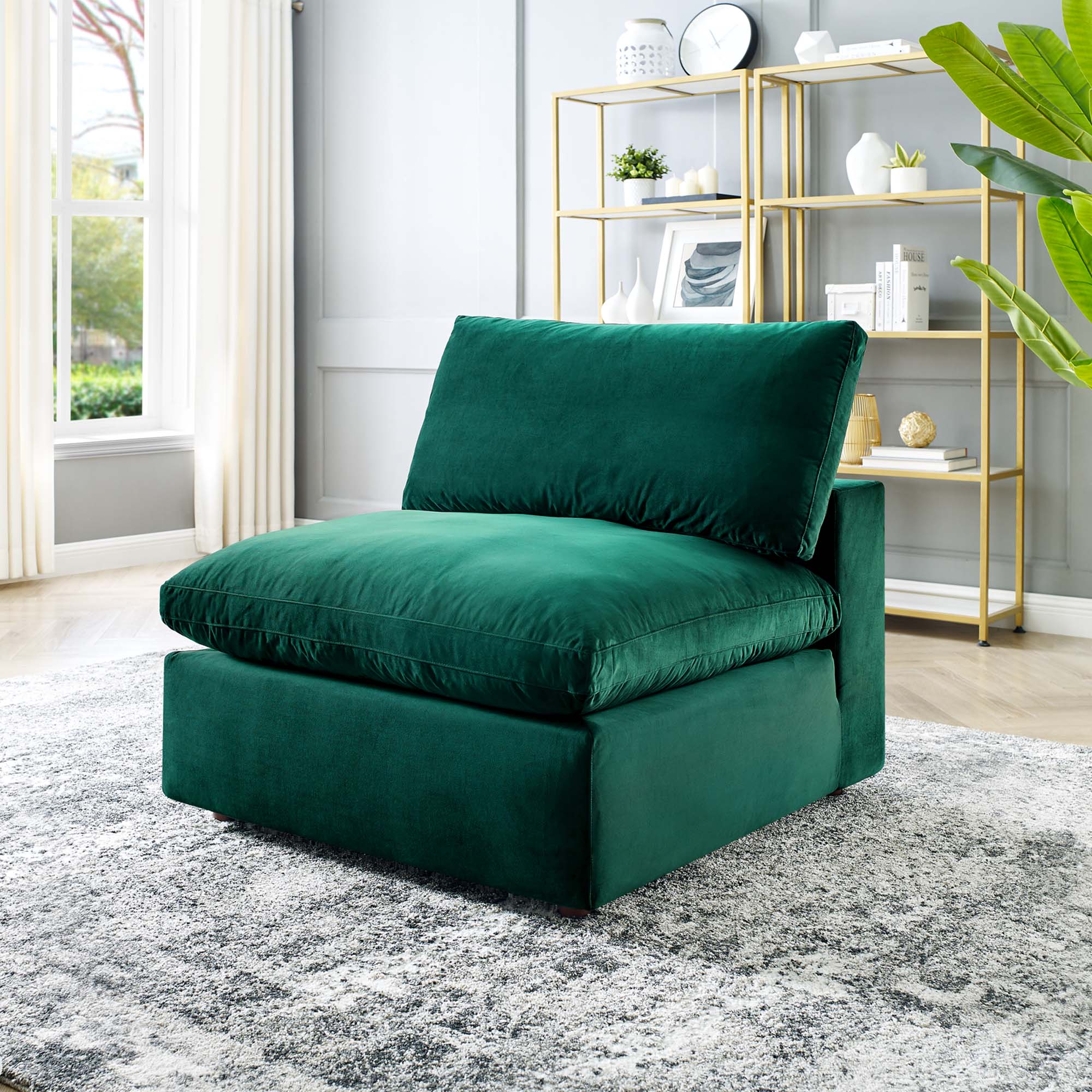 Commix Down Filled Overstuffed Performance Velvet Armless Chair