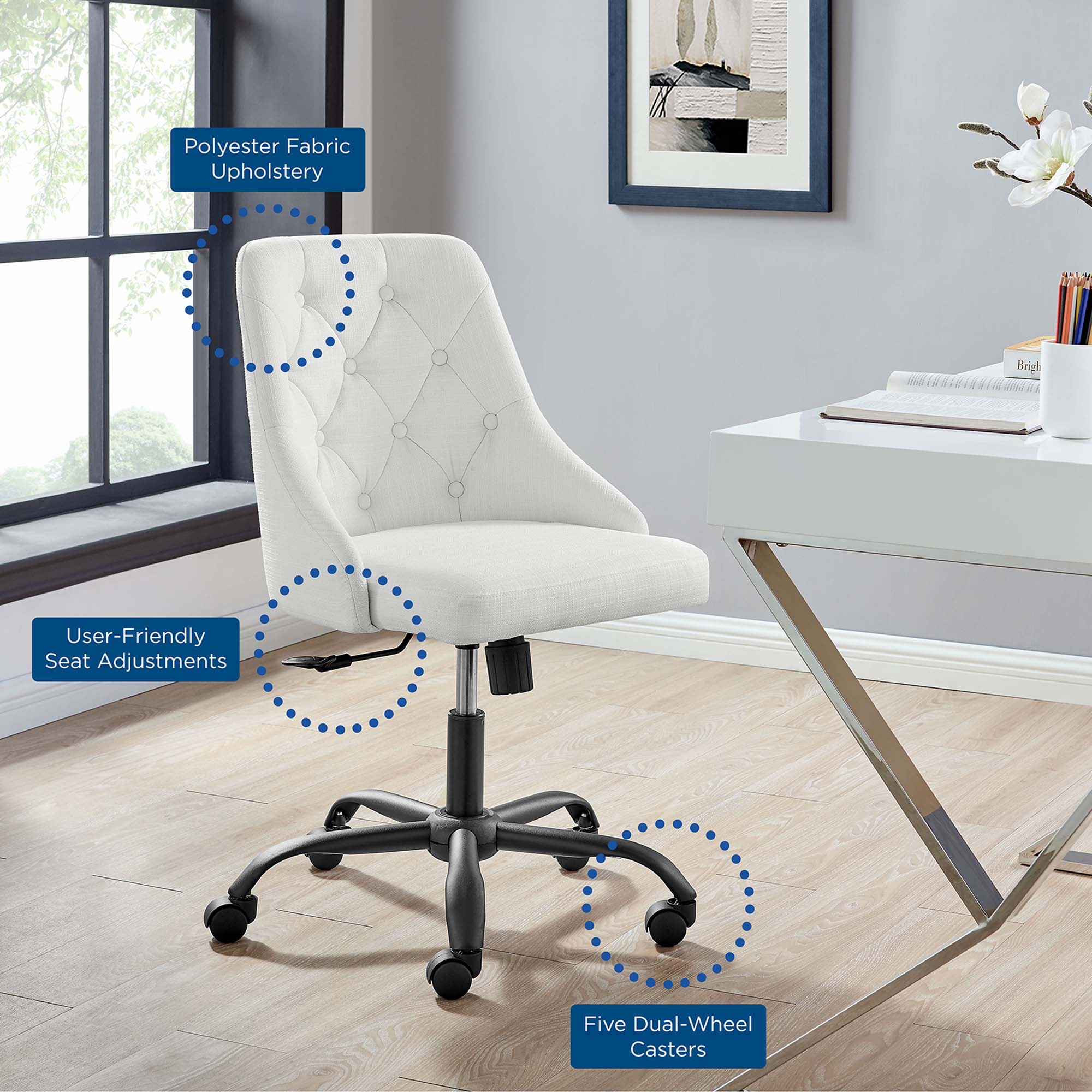 Chaise de bureau pivotante rembourrée et touffetée distincte