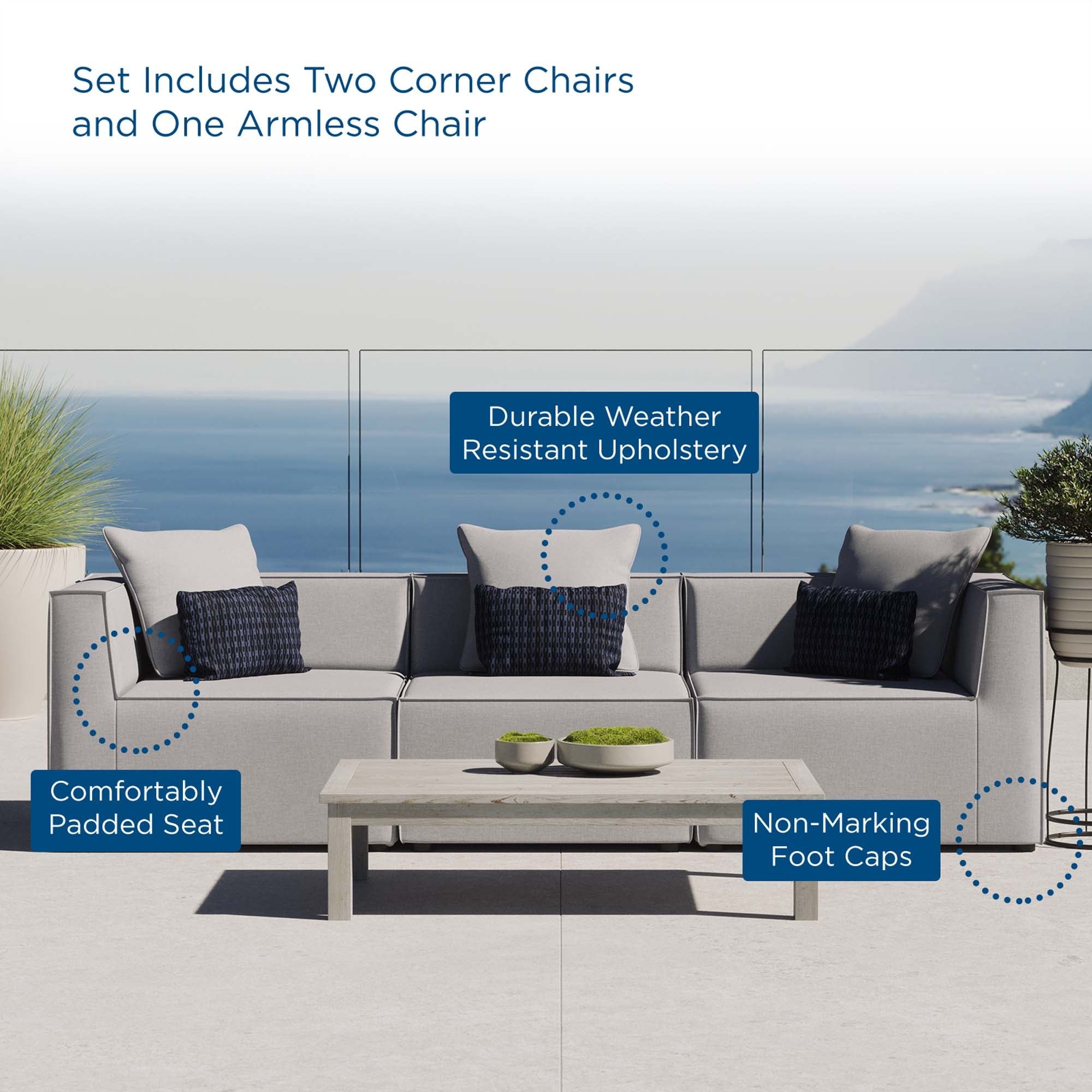 Saybrook 3-Piece Outdoor Patio Upholstered Sectional Sofa