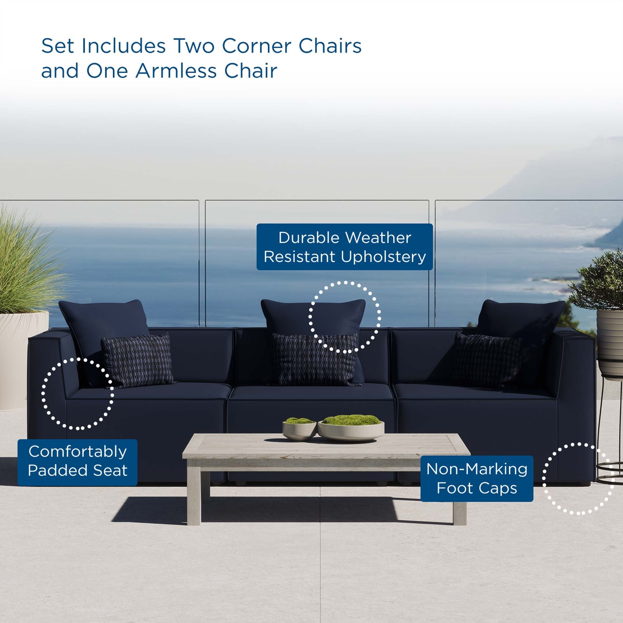 Saybrook 3-Piece Outdoor Patio Upholstered Sectional Sofa