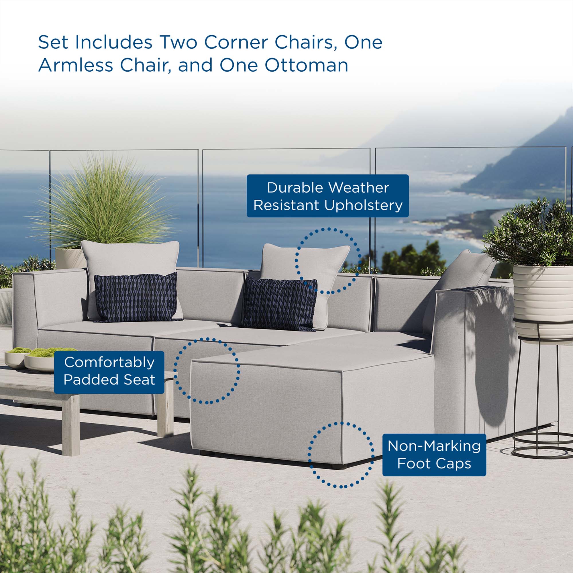 Saybrook 4-Piece Outdoor Patio Upholstered Sectional Sofa