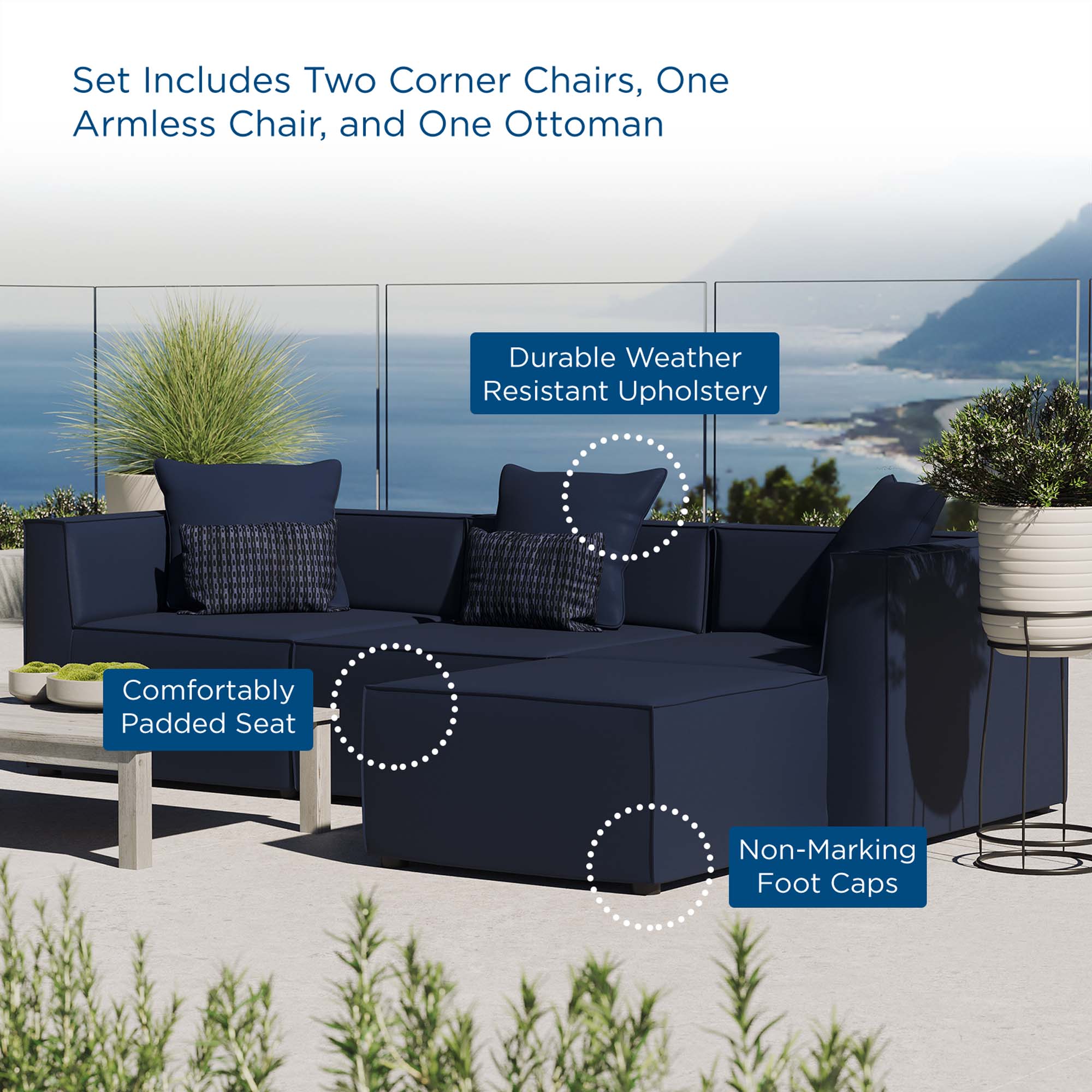 Saybrook 4-Piece Outdoor Patio Upholstered Sectional Sofa