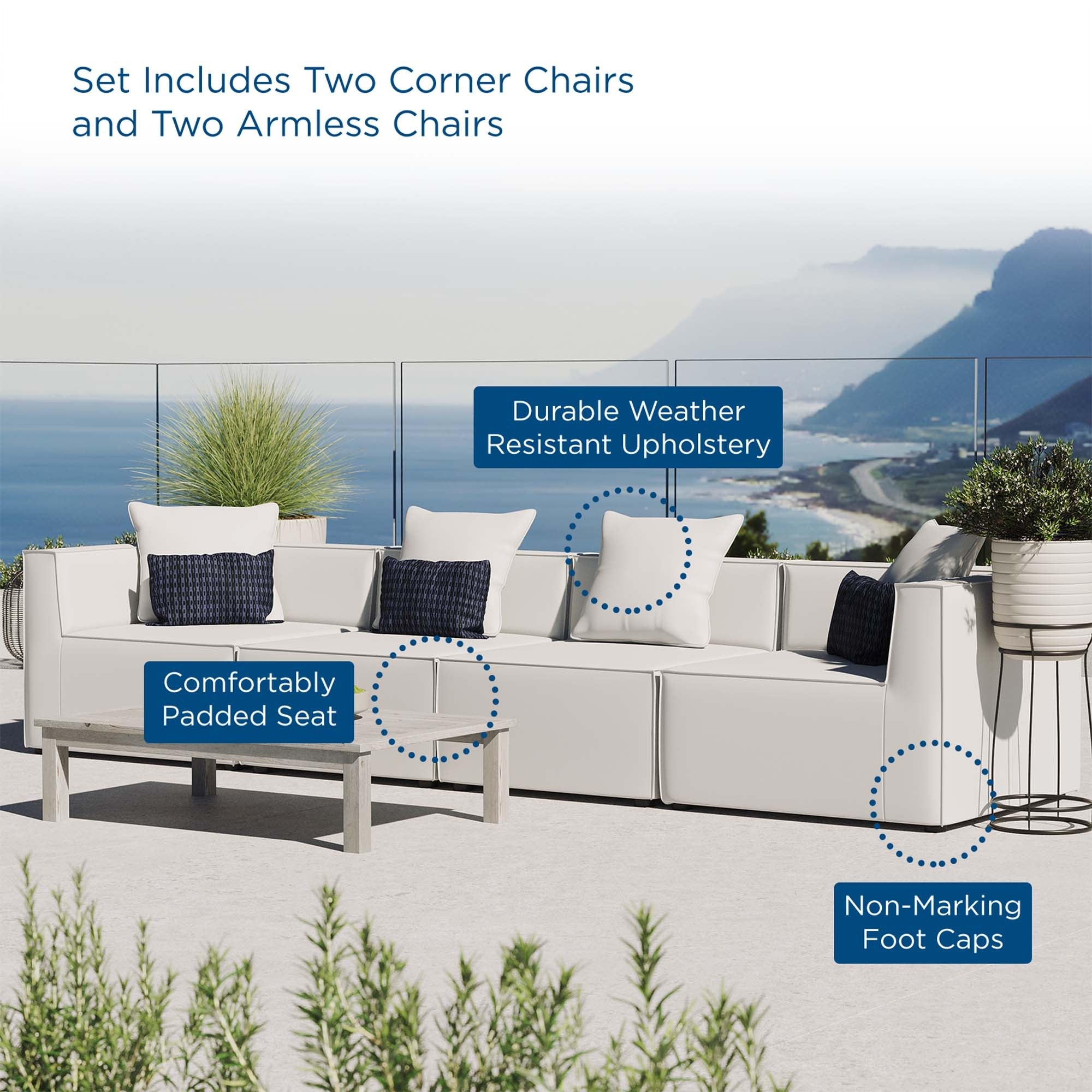 Saybrook 4-Piece Outdoor Patio Upholstered Sectional Sofa