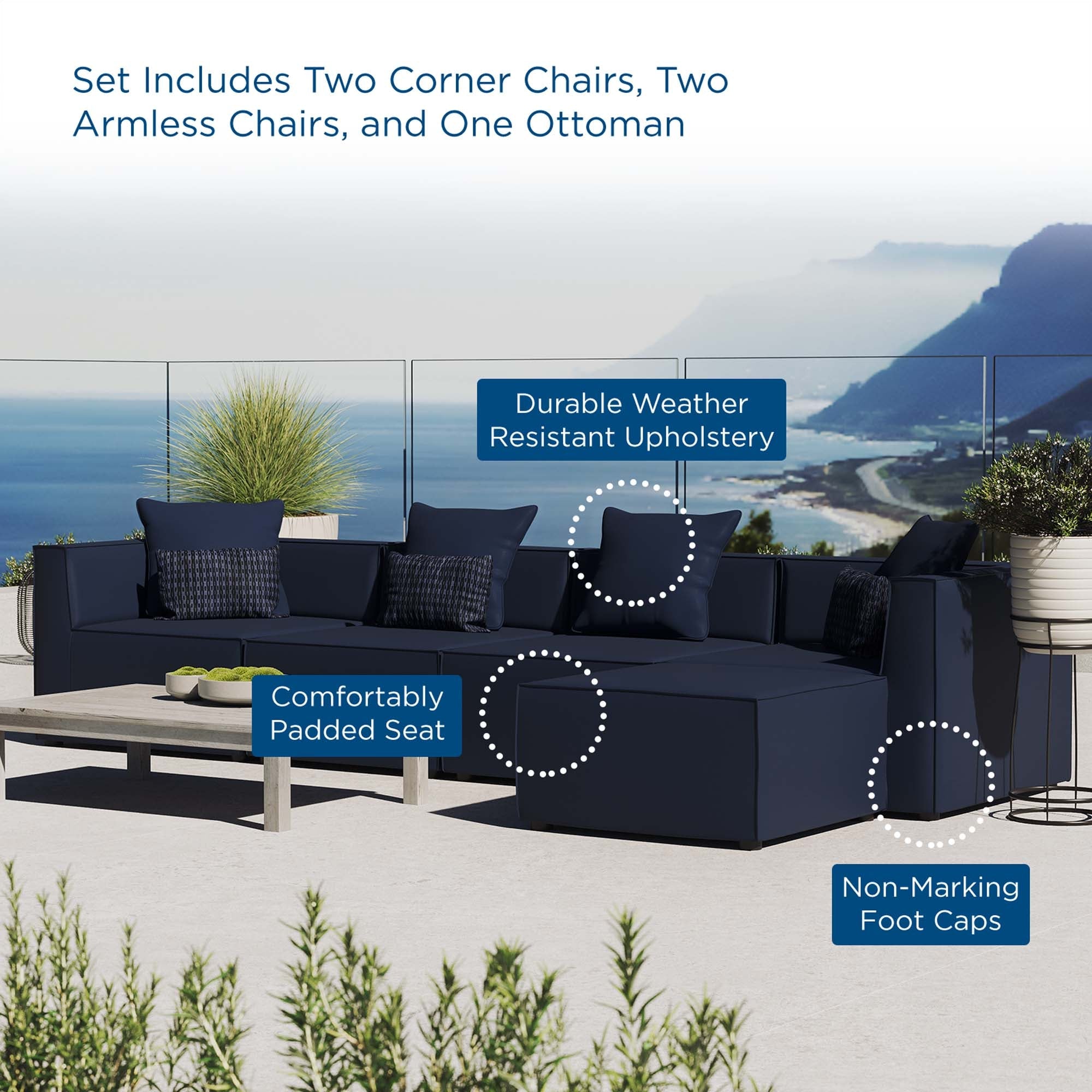 Saybrook 5-Piece Outdoor Patio Upholstered Sectional Sofa