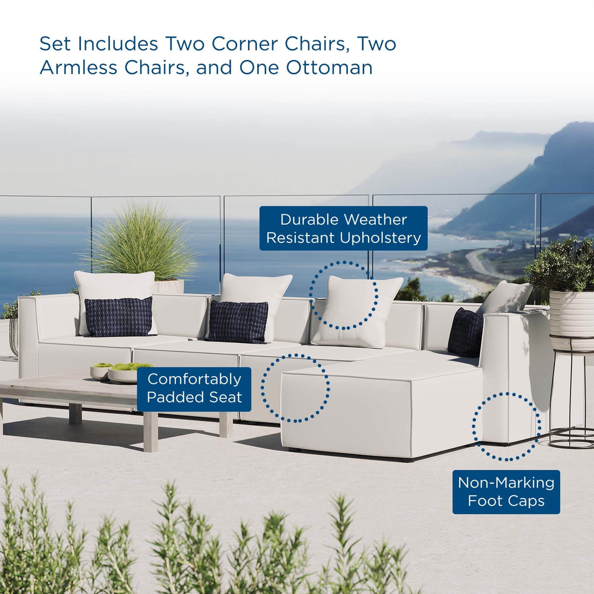 Saybrook 5-Piece Outdoor Patio Upholstered Sectional Sofa