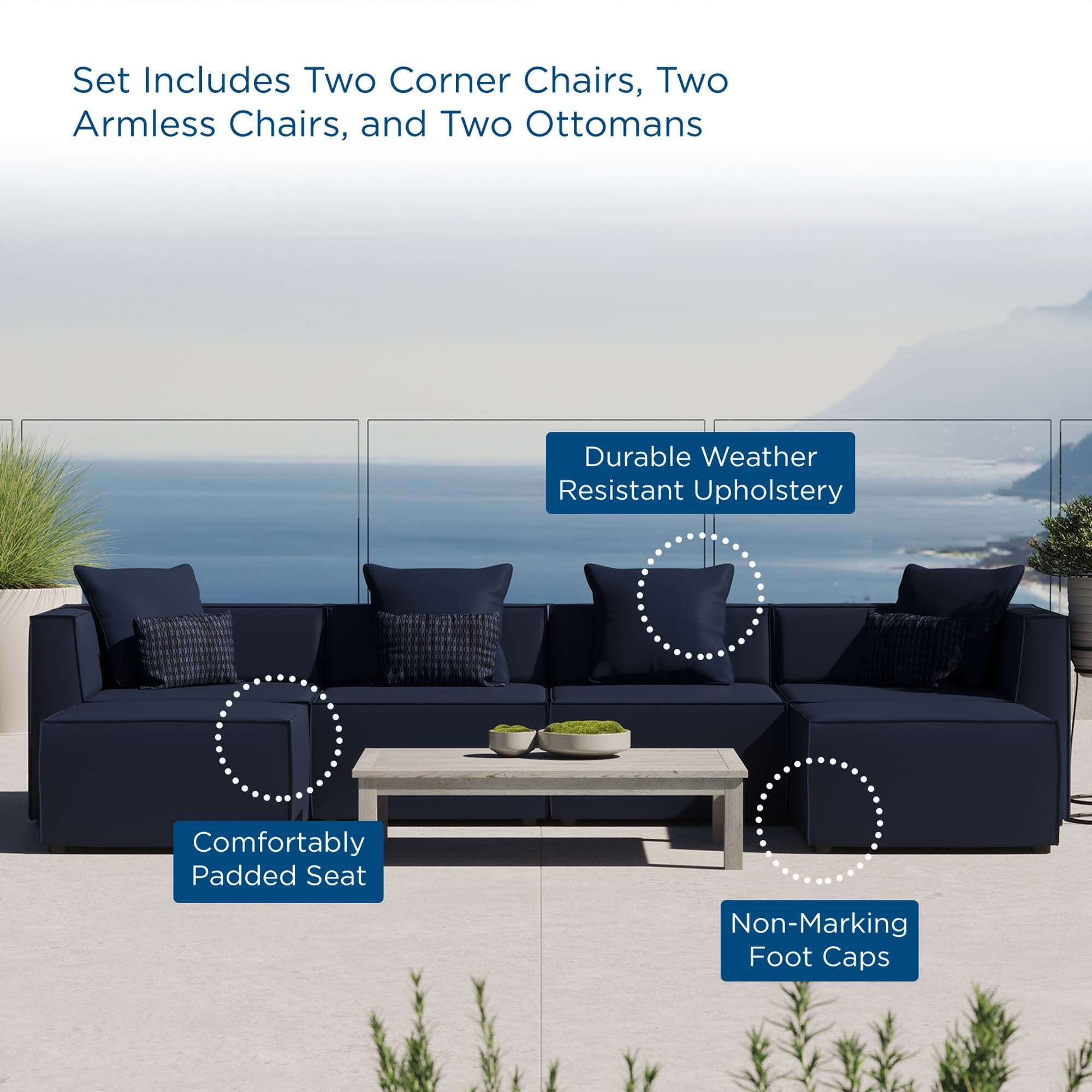 Saybrook 6-Piece Outdoor Patio Upholstered Sectional Sofa