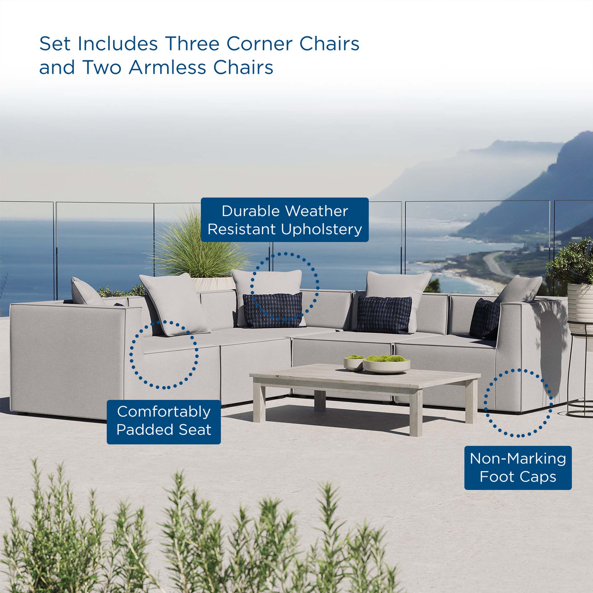 Saybrook 5-Piece Outdoor Patio Upholstered Sectional Sofa