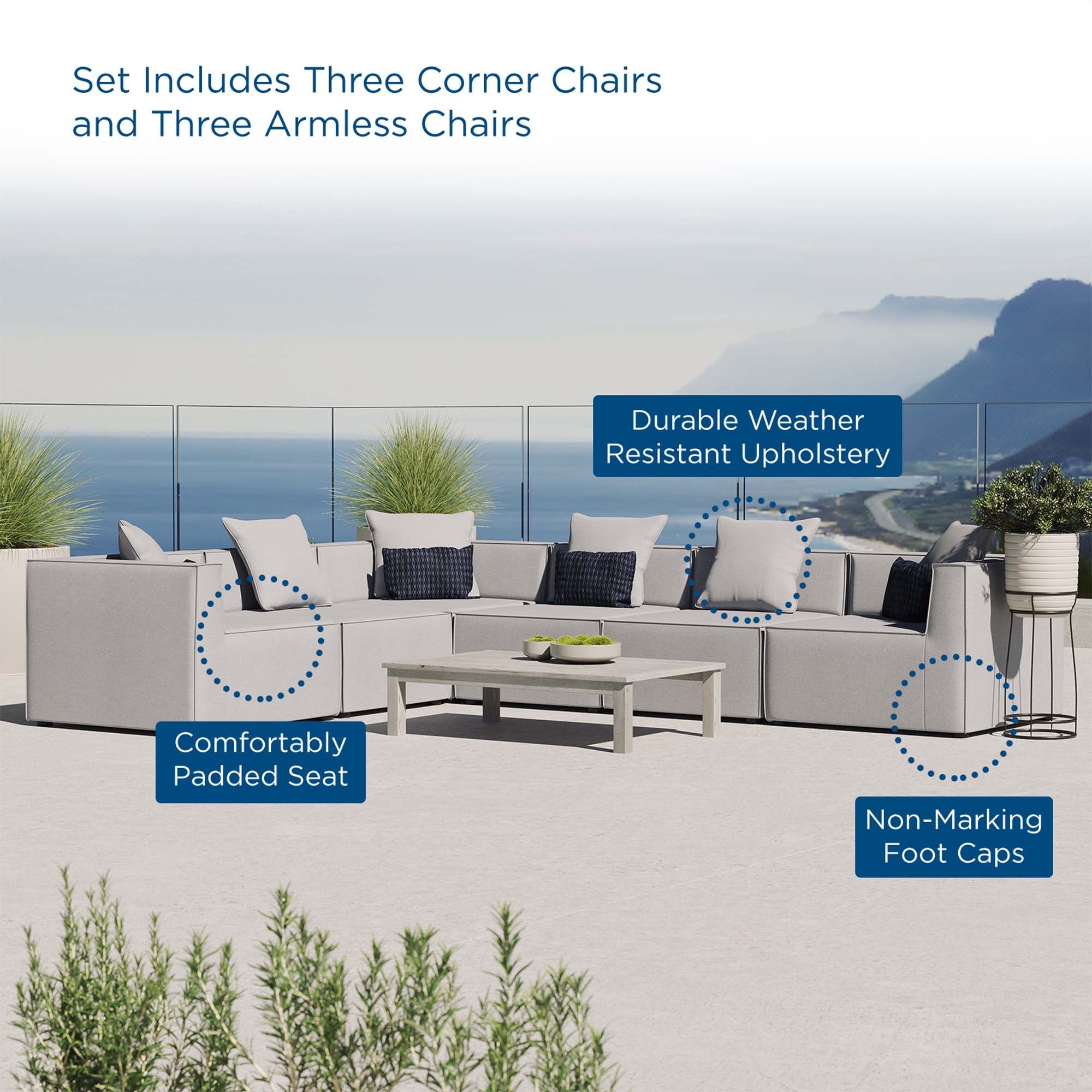 Saybrook 6-Piece Outdoor Patio Upholstered Sectional Sofa