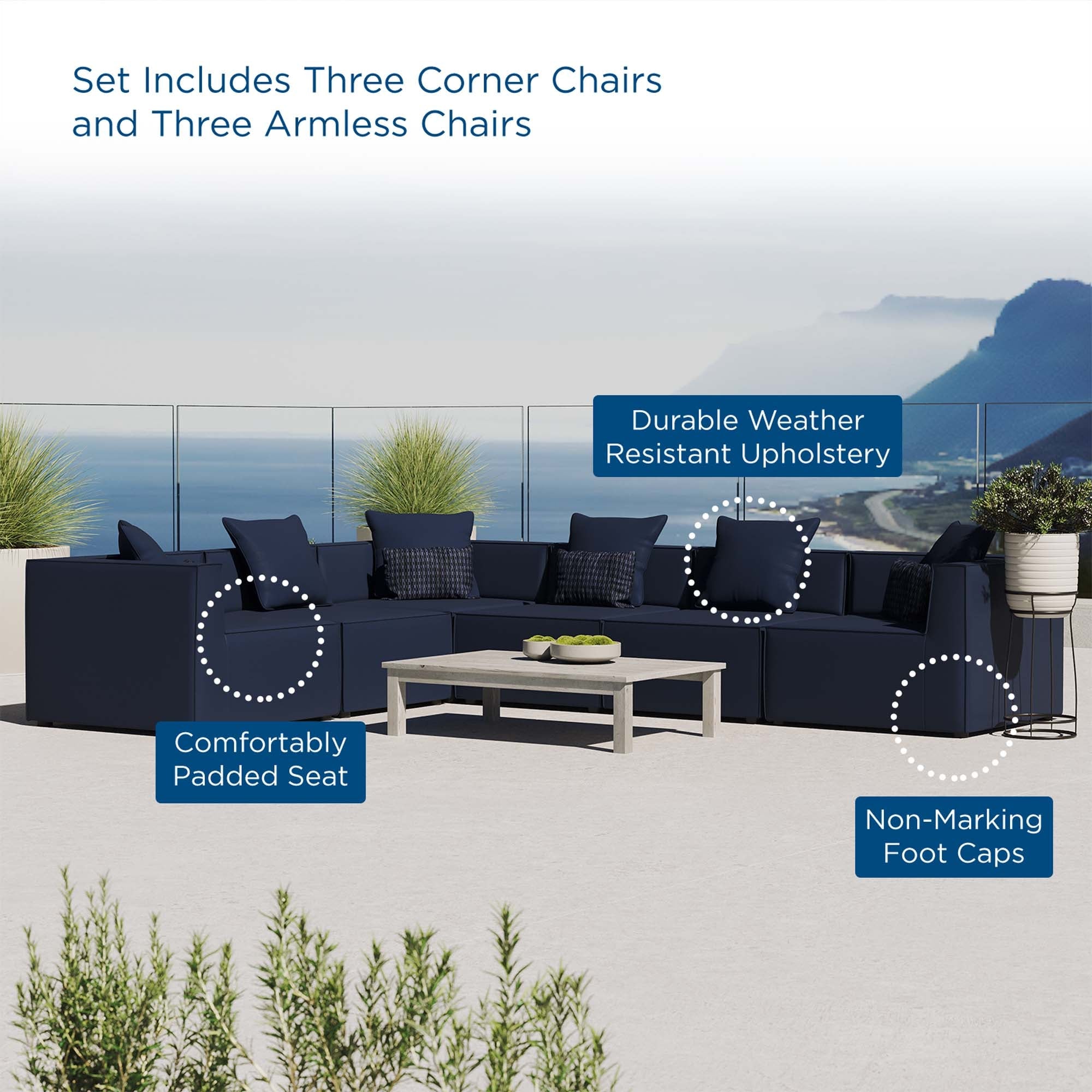 Saybrook 6-Piece Outdoor Patio Upholstered Sectional Sofa