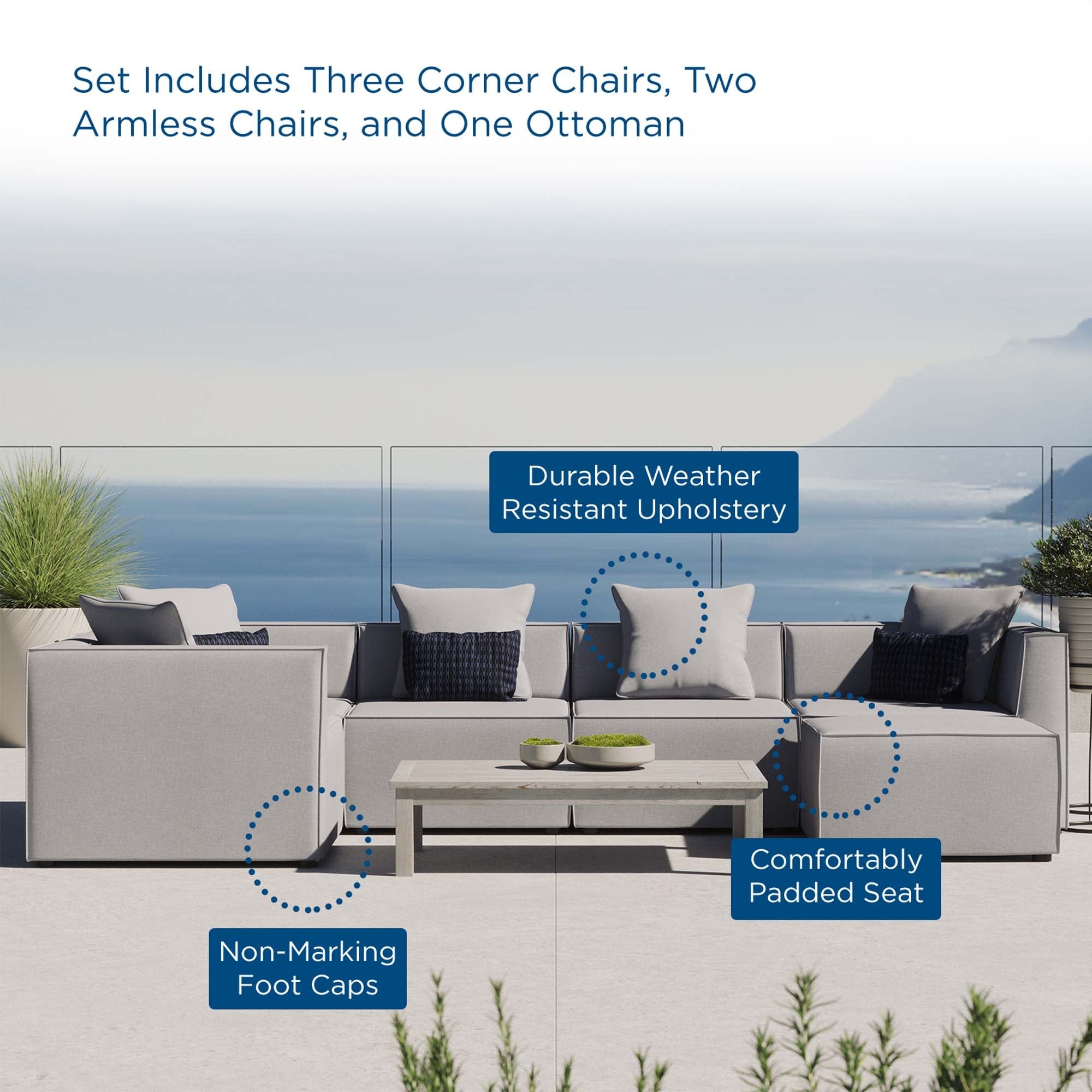 Saybrook 6-Piece Outdoor Patio Upholstered Sectional Sofa