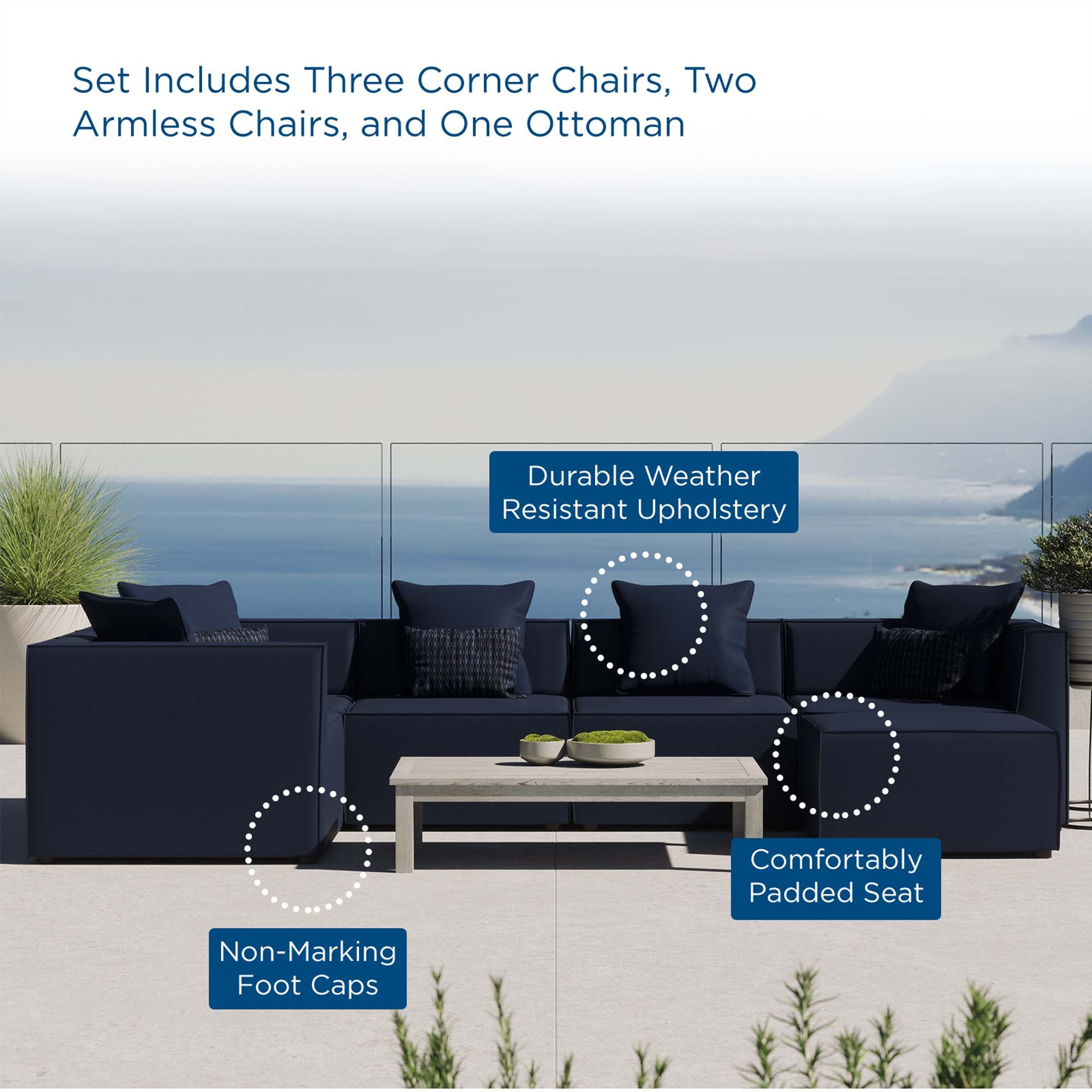 Saybrook 6-Piece Outdoor Patio Upholstered Sectional Sofa