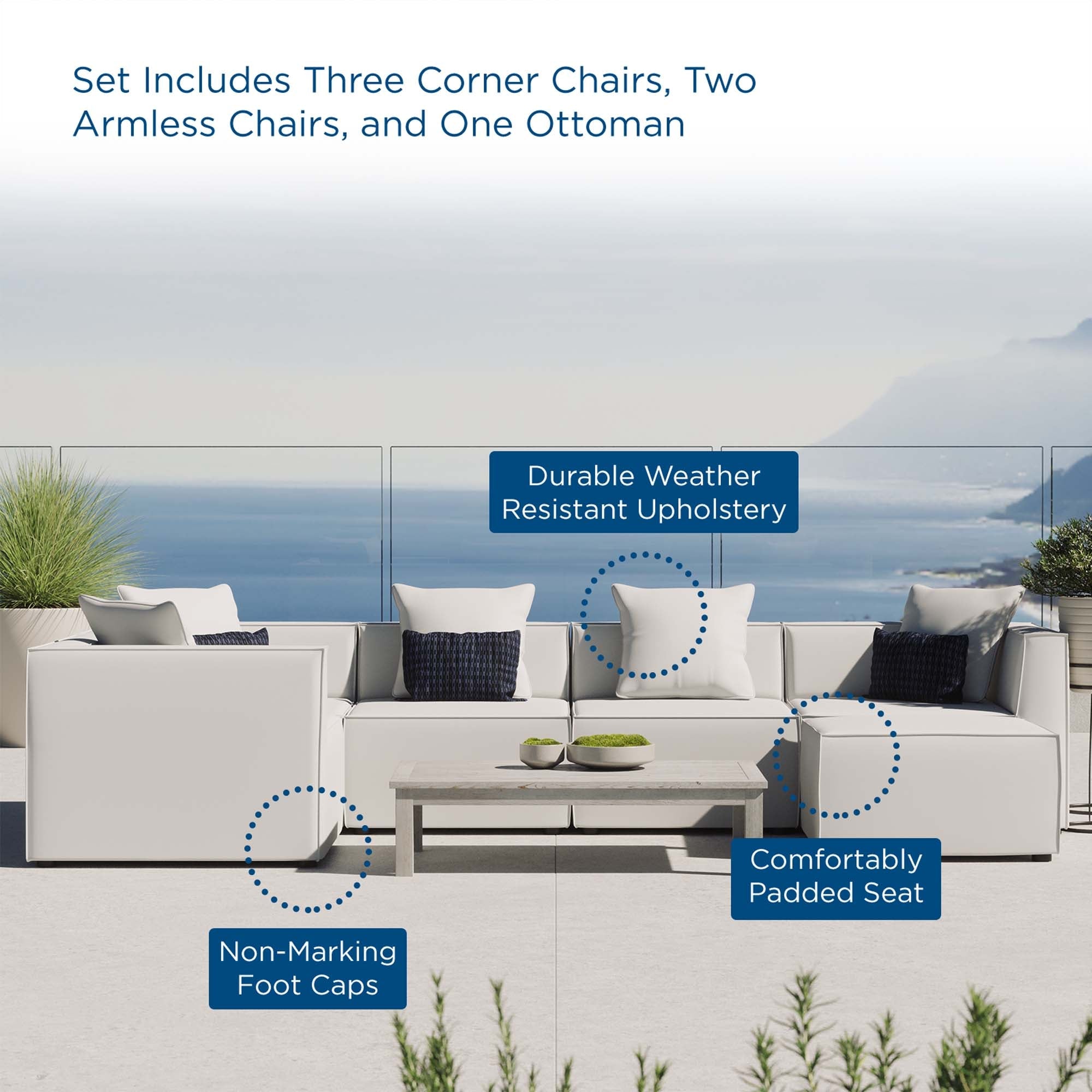 Saybrook 6-Piece Outdoor Patio Upholstered Sectional Sofa