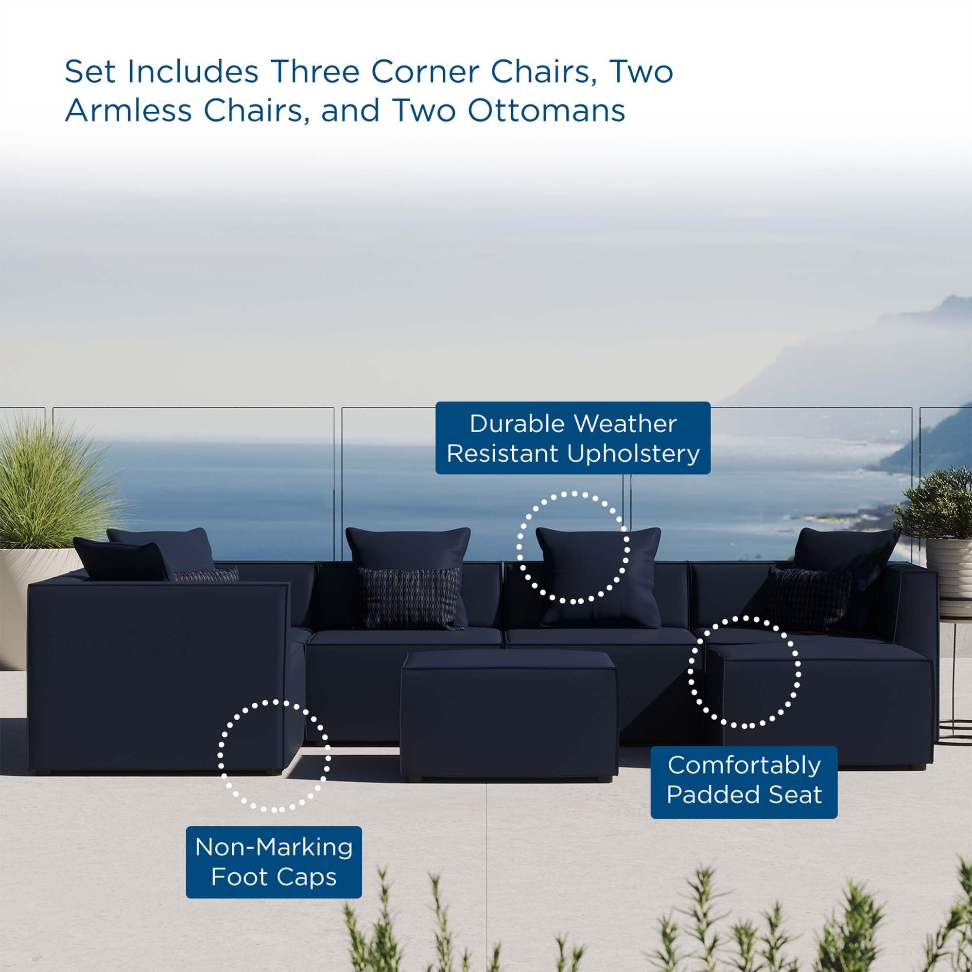 Saybrook 7-Piece Outdoor Patio Upholstered Sectional Sofa