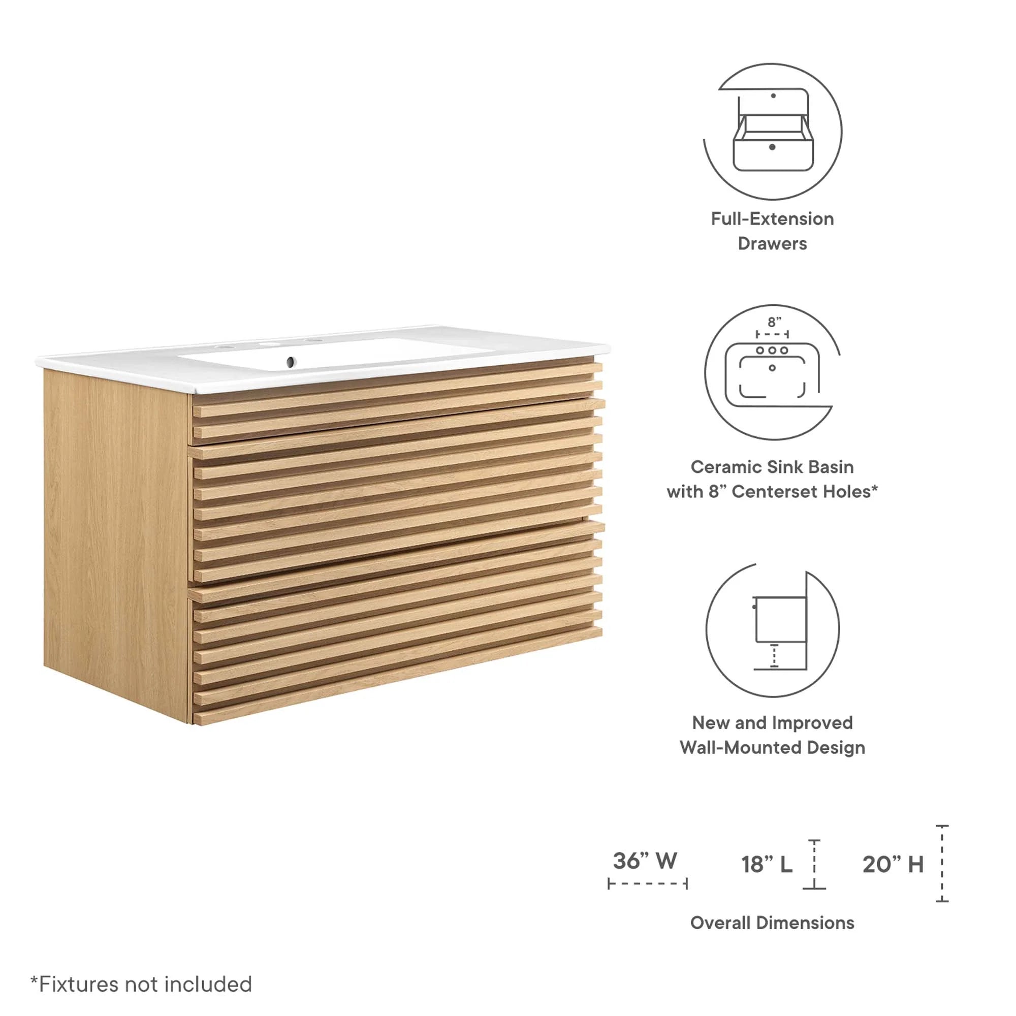 Meuble-lavabo mural de salle de bain avec vasque blanche incluse