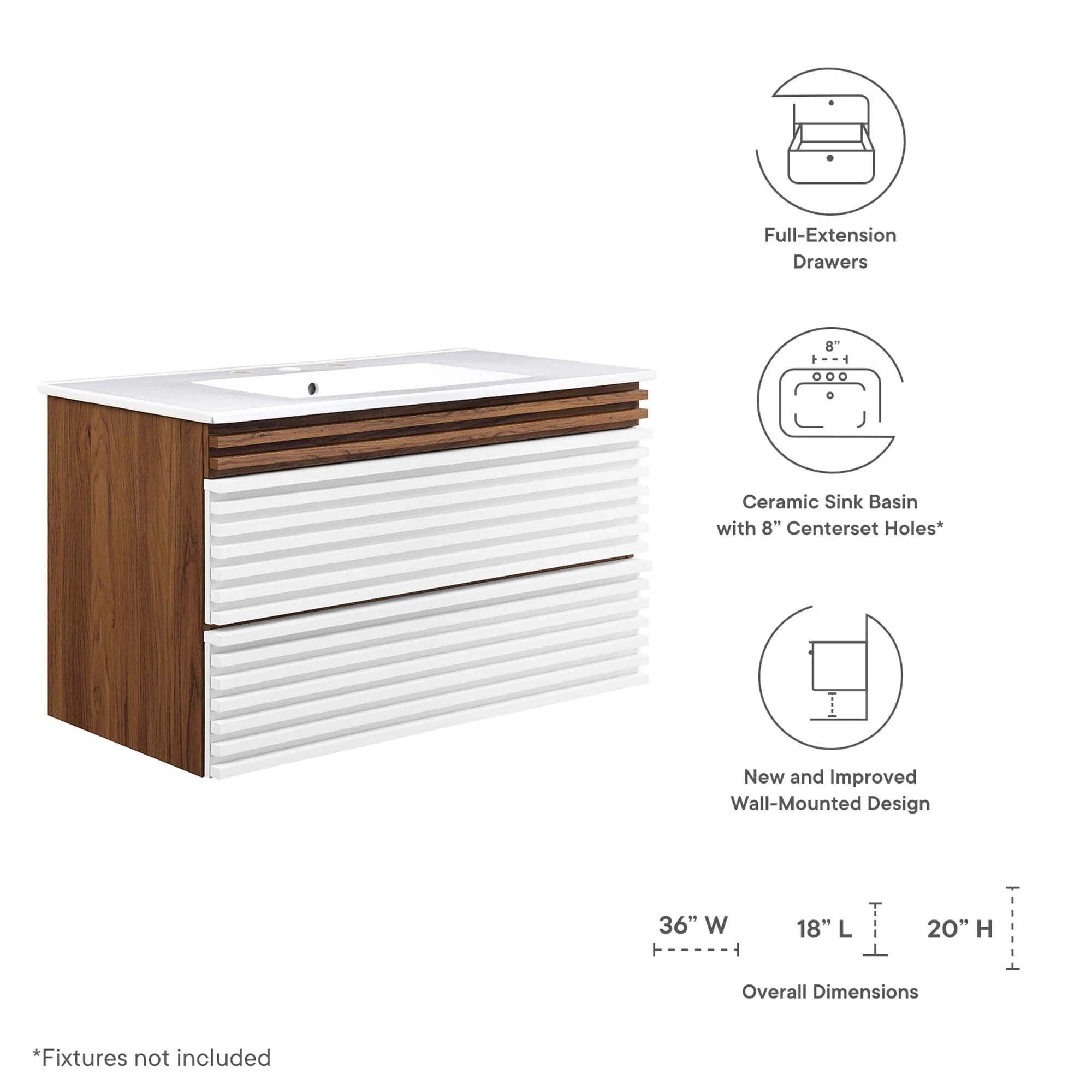 Render Wall-Mount Bathroom Vanity with White Basin Included