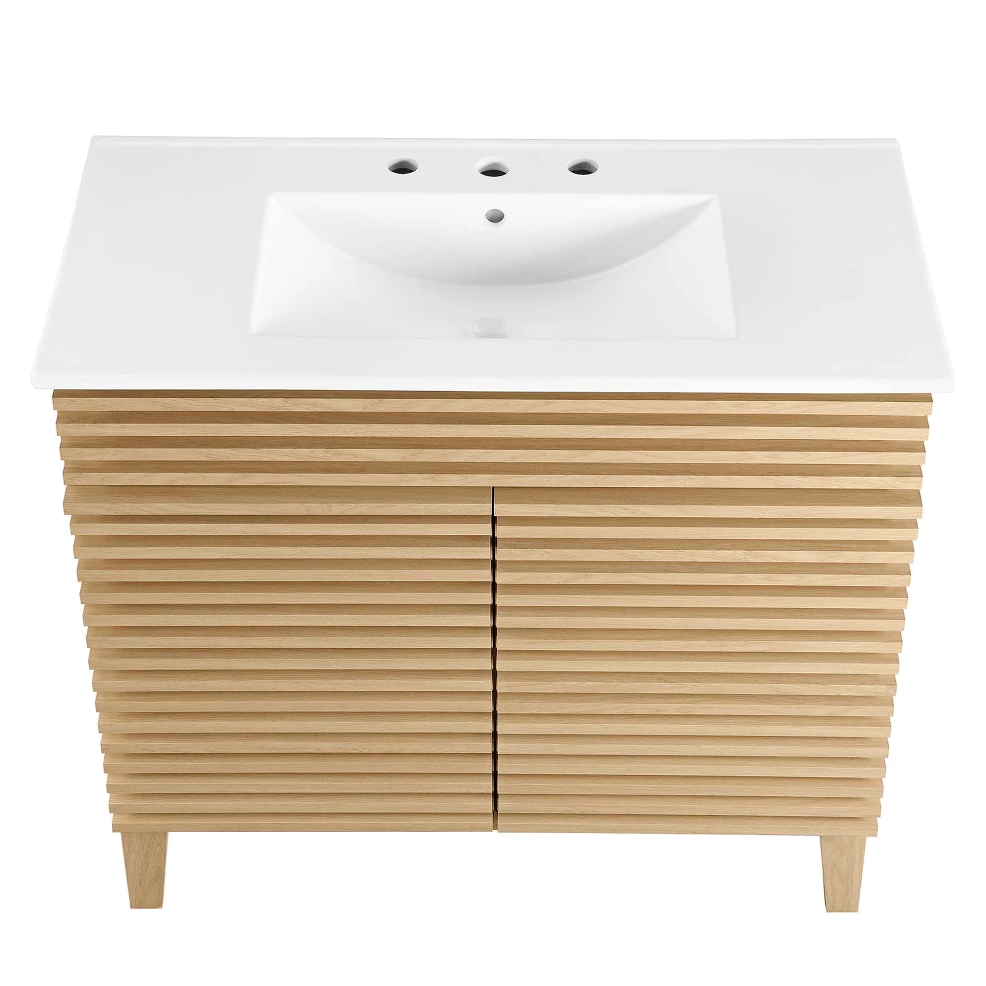 Meubles de salle de bain en bois avec vasque blanche incluse