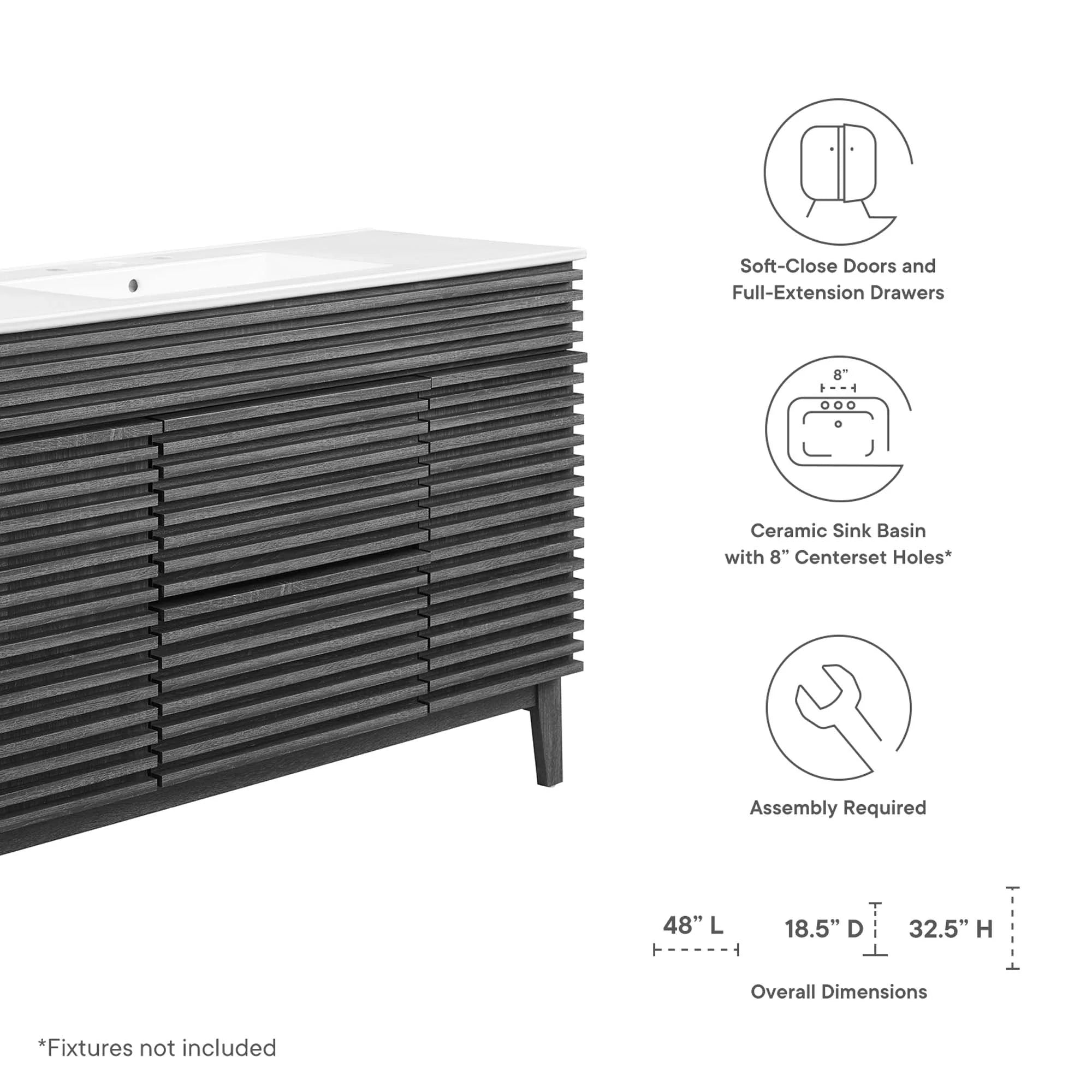 Meuble-lavabo de salle de bain avec vasque blanche incluse