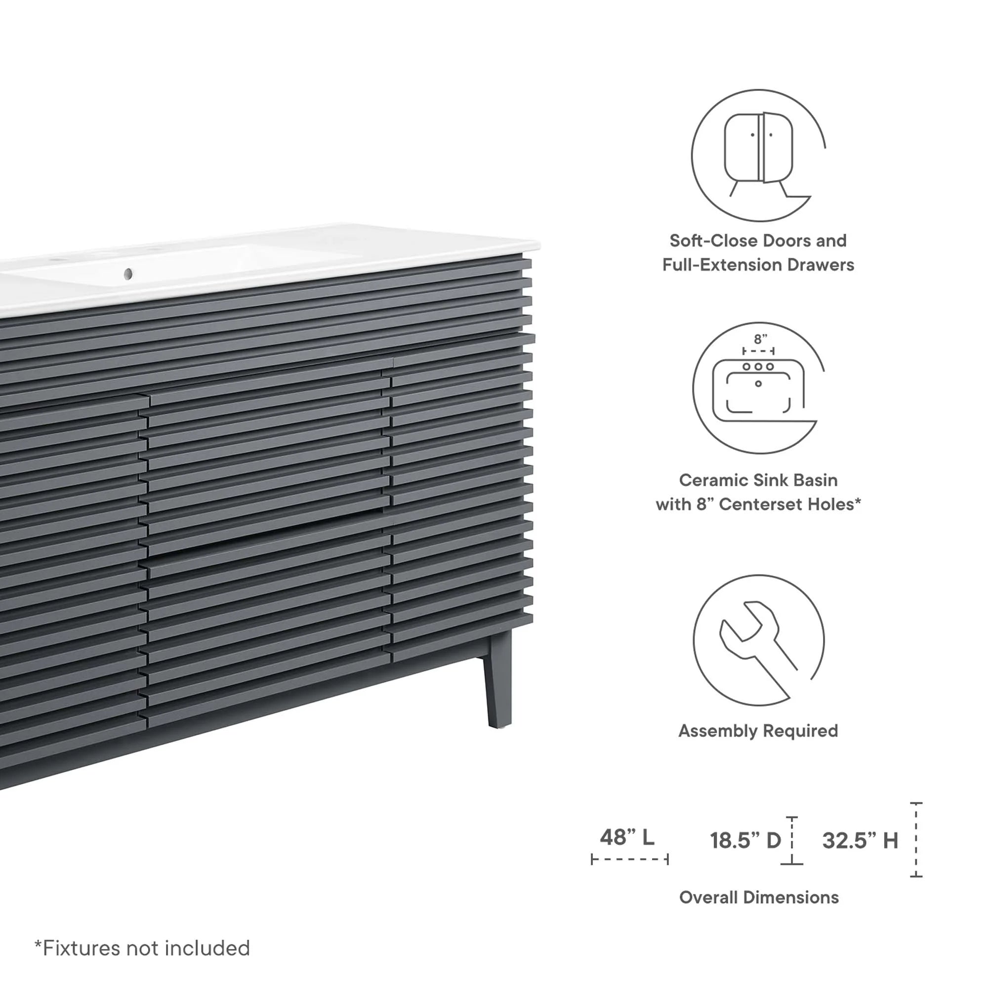 Meuble-lavabo de salle de bain avec vasque blanche incluse