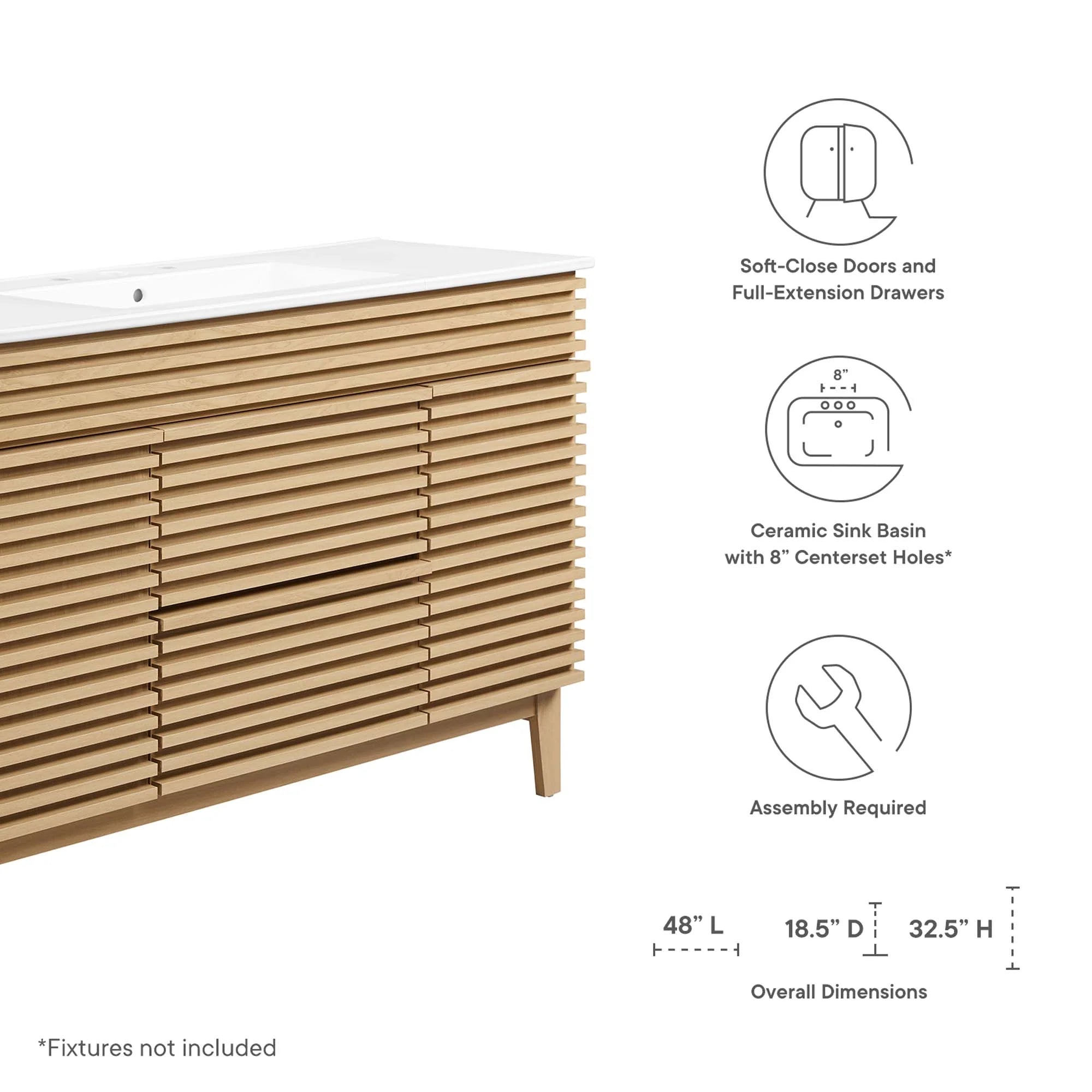 Meuble-lavabo de salle de bain avec vasque blanche incluse