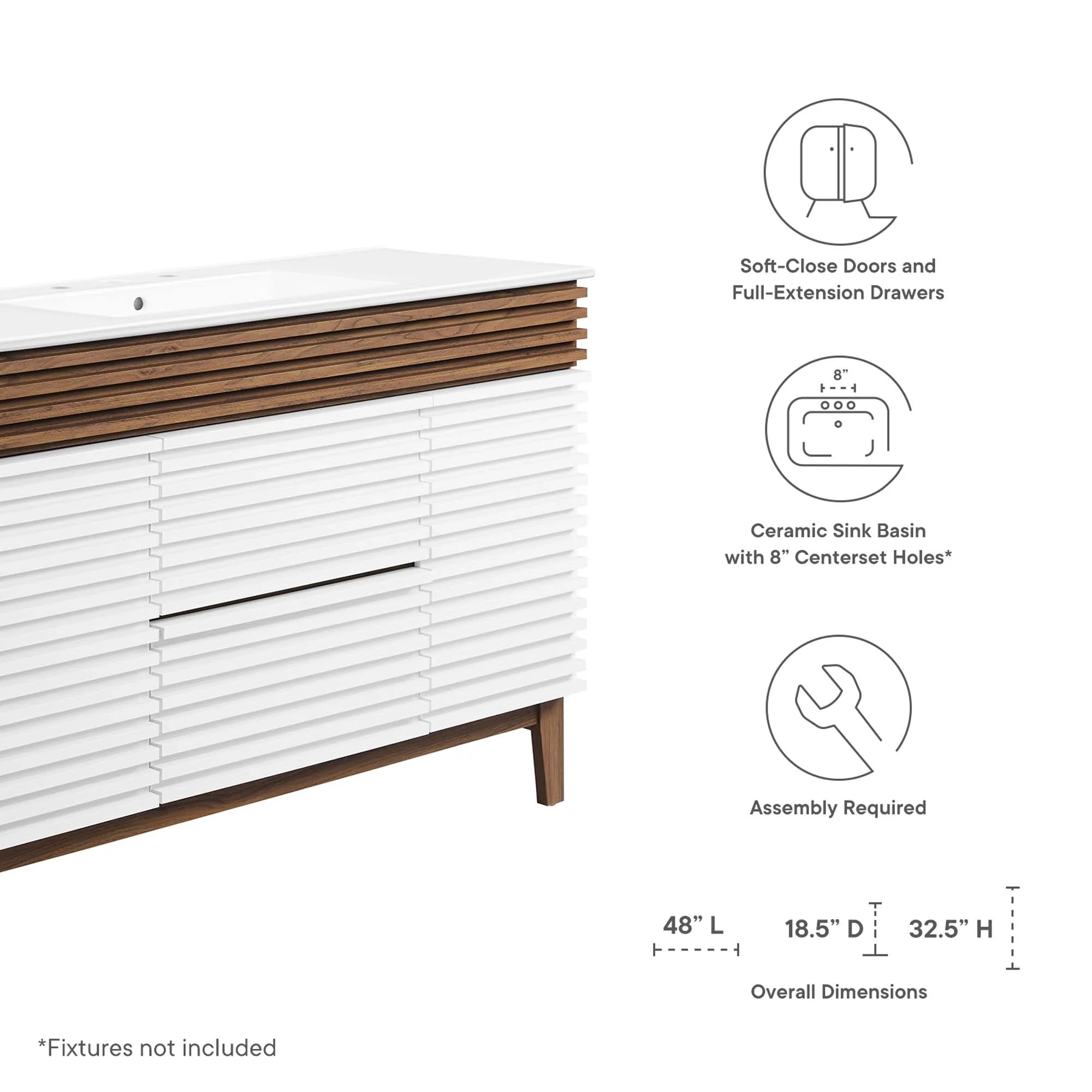 Meuble-lavabo de salle de bain avec vasque blanche incluse