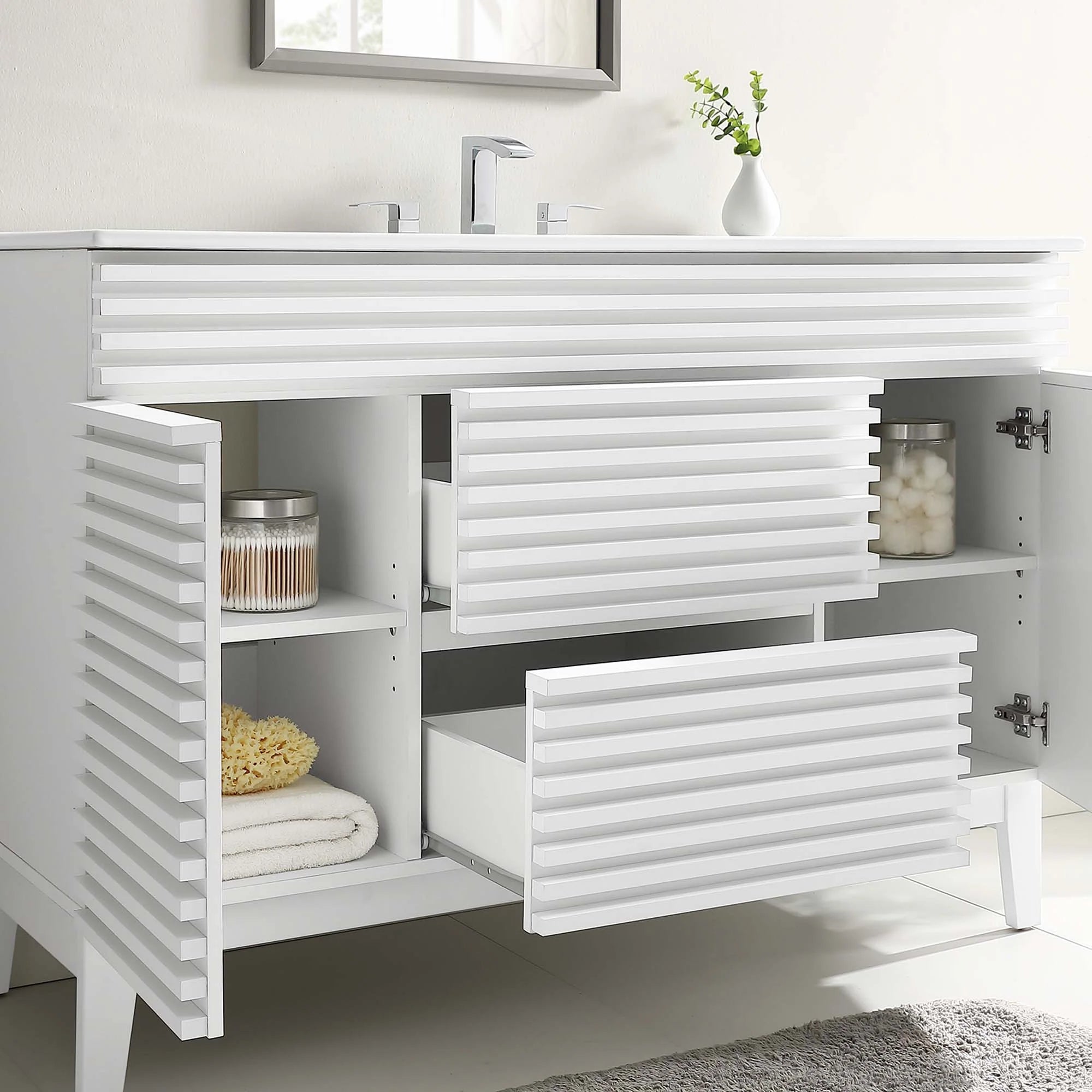 Meuble-lavabo de salle de bain avec vasque blanche incluse