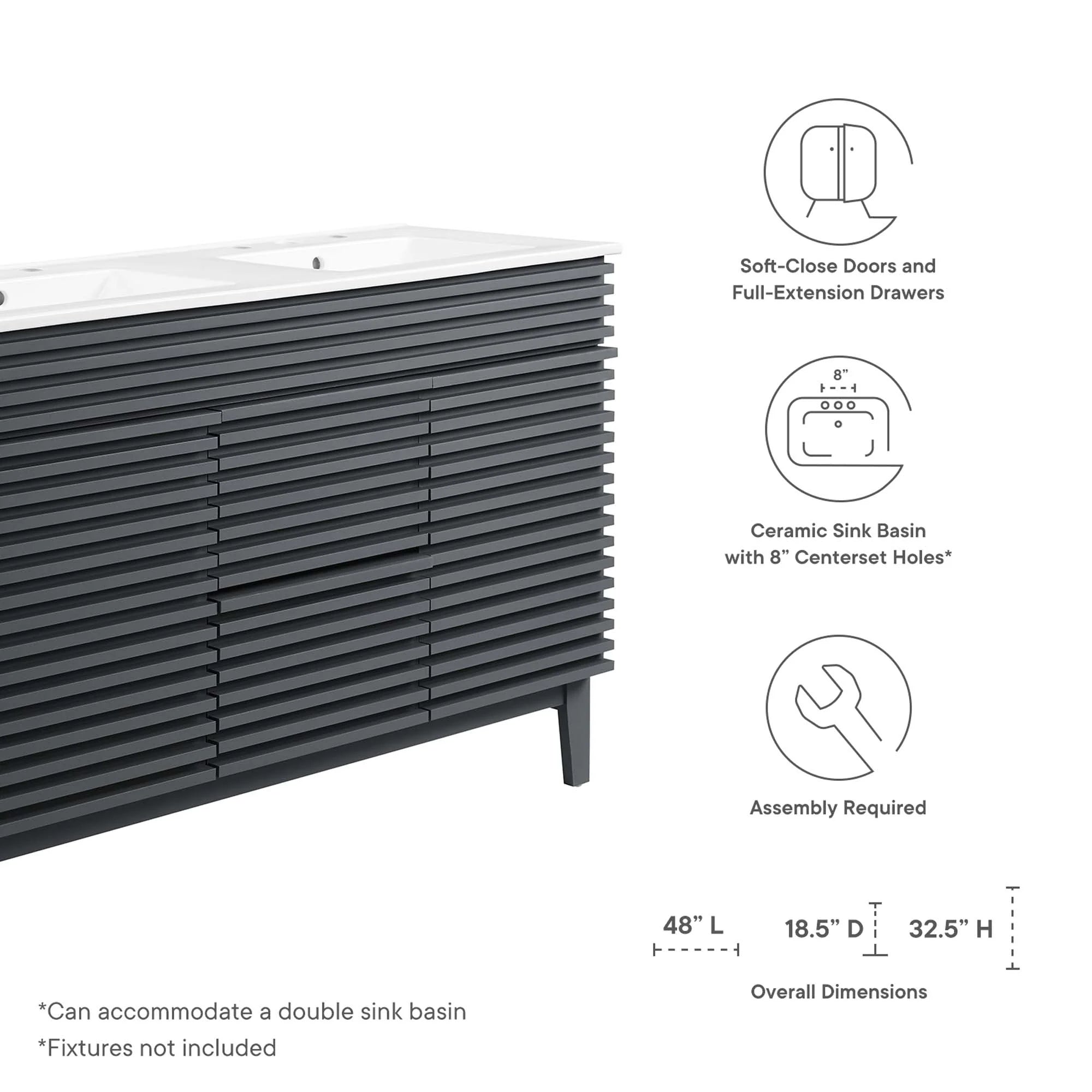 Meuble-lavabo de salle de bain avec vasque blanche incluse