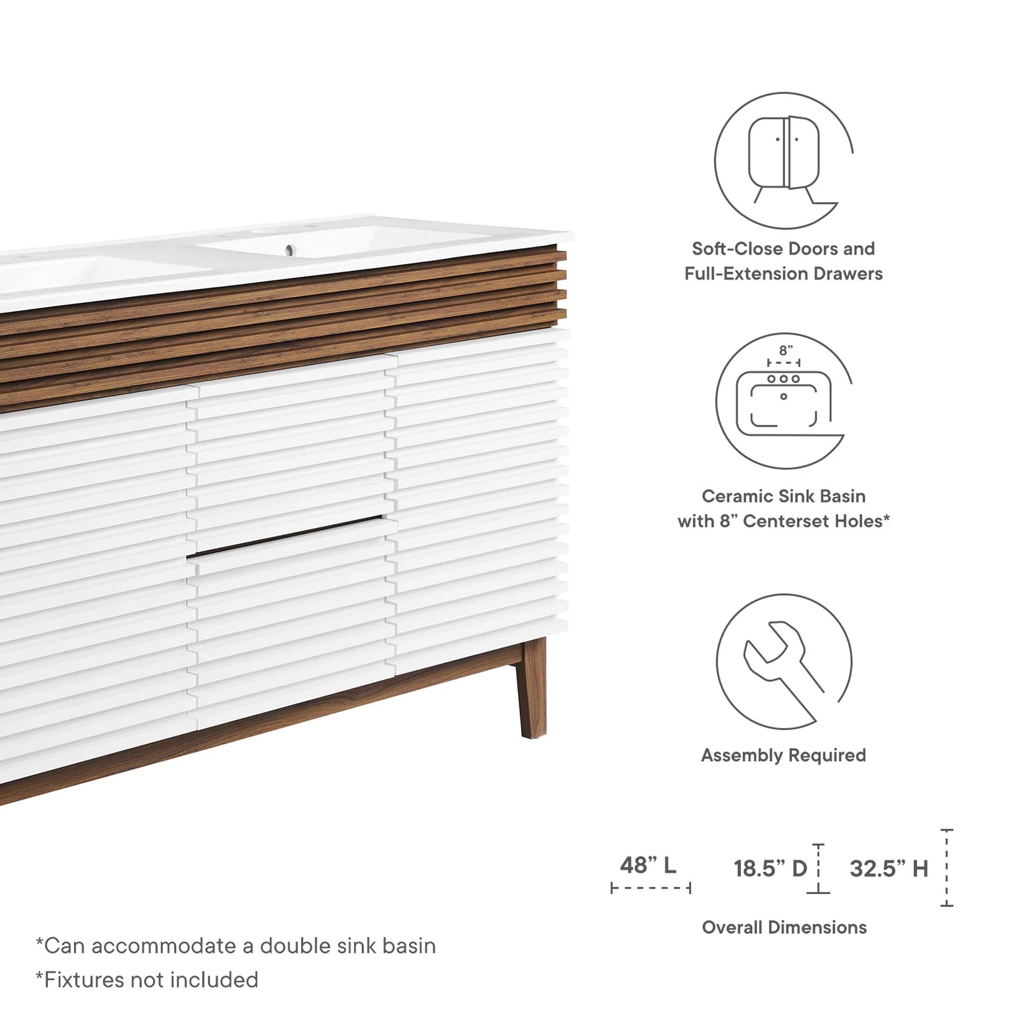 Meuble-lavabo de salle de bain avec vasque blanche incluse