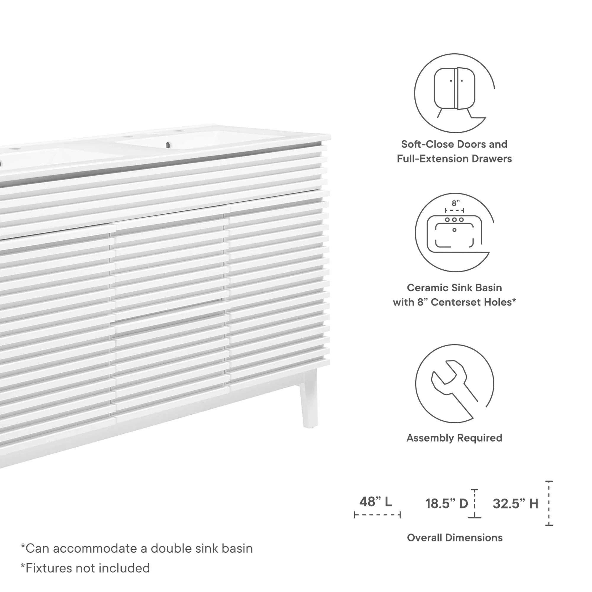 Meuble-lavabo de salle de bain avec vasque blanche incluse