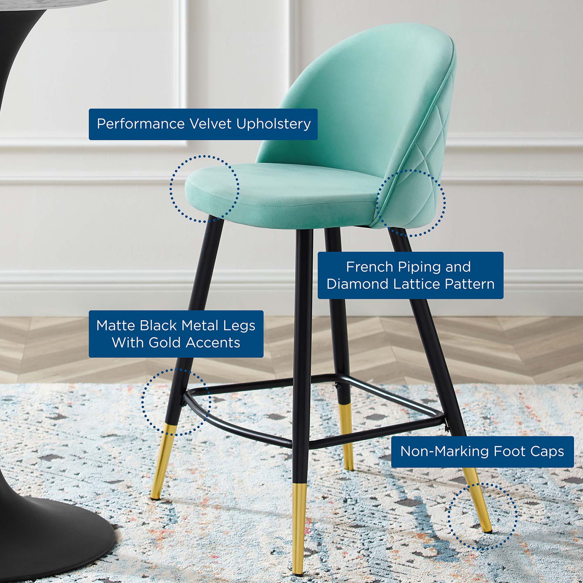 Cordial Performance Velvet Counter Stools Set of 2