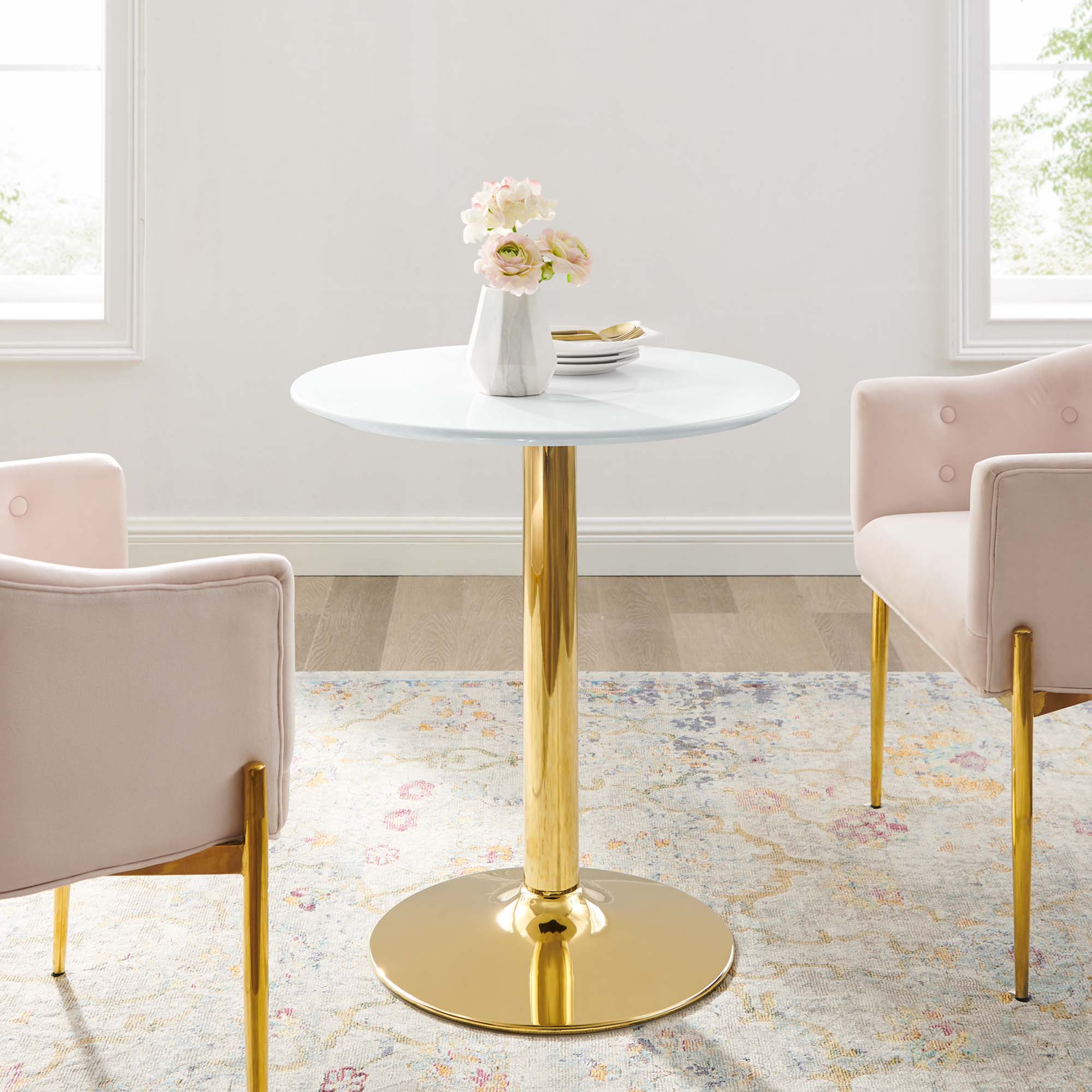 Verne 28" Dining Table in Gold White