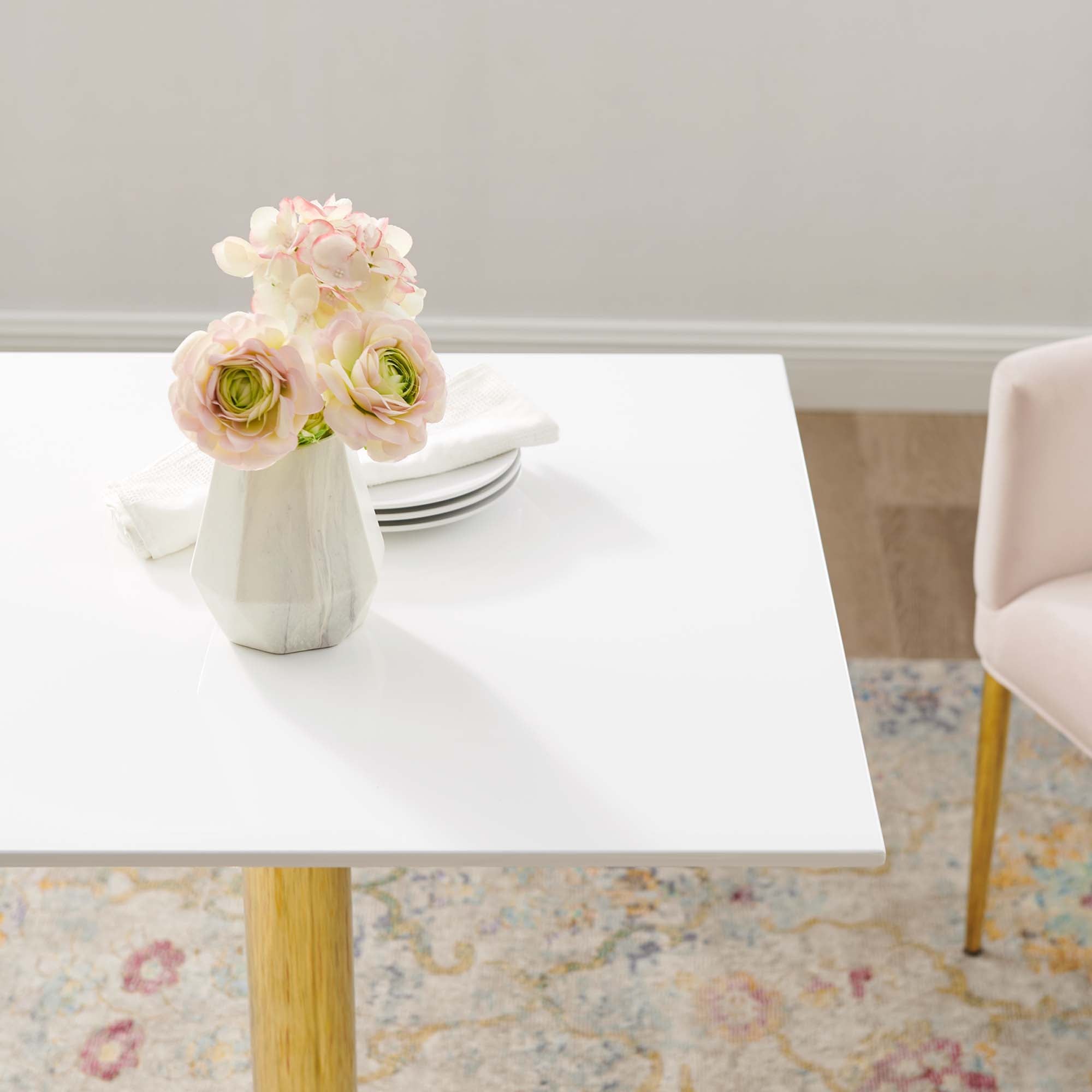 Verne 28" Square Dining Table in Gold White