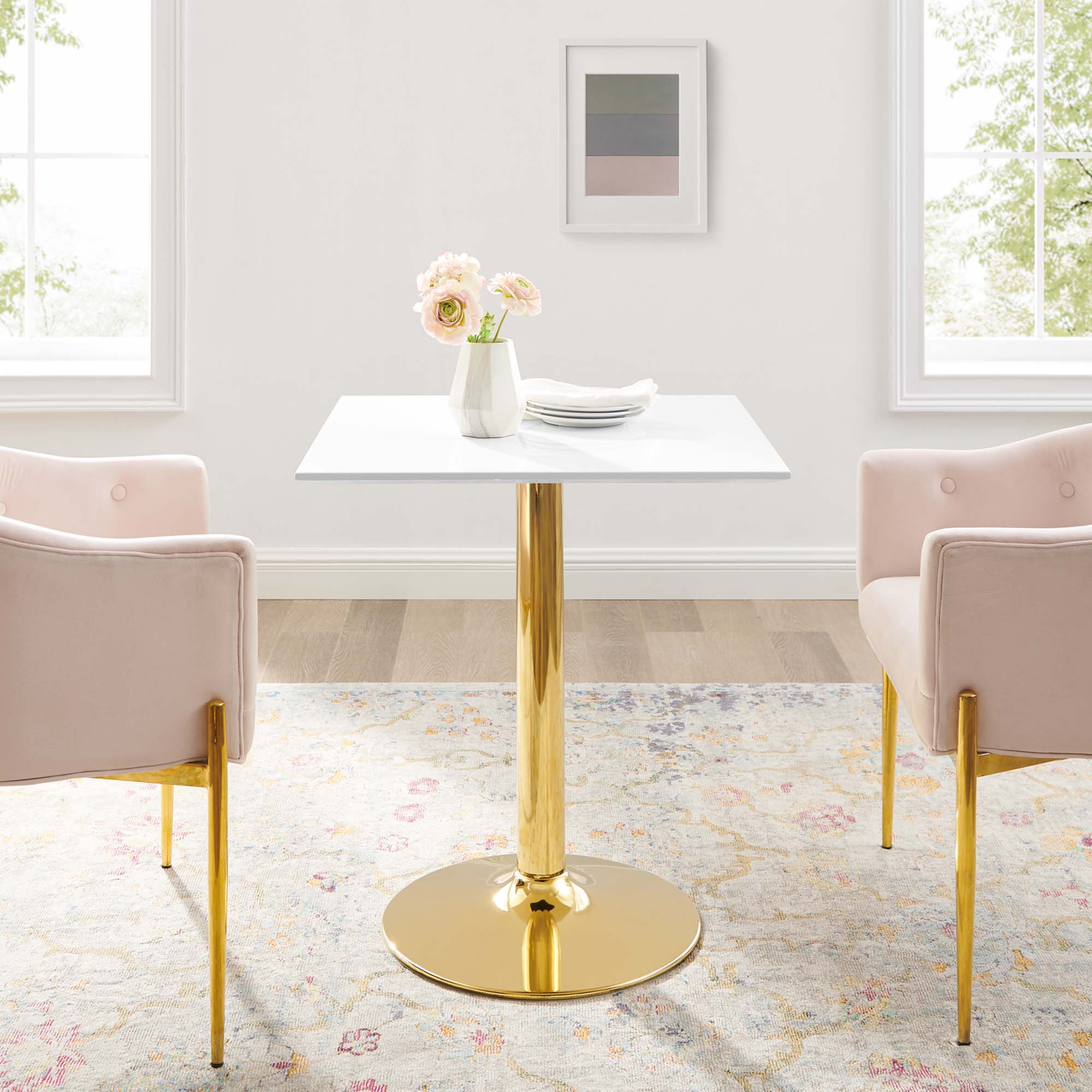 Verne 28" Square Dining Table in Gold White