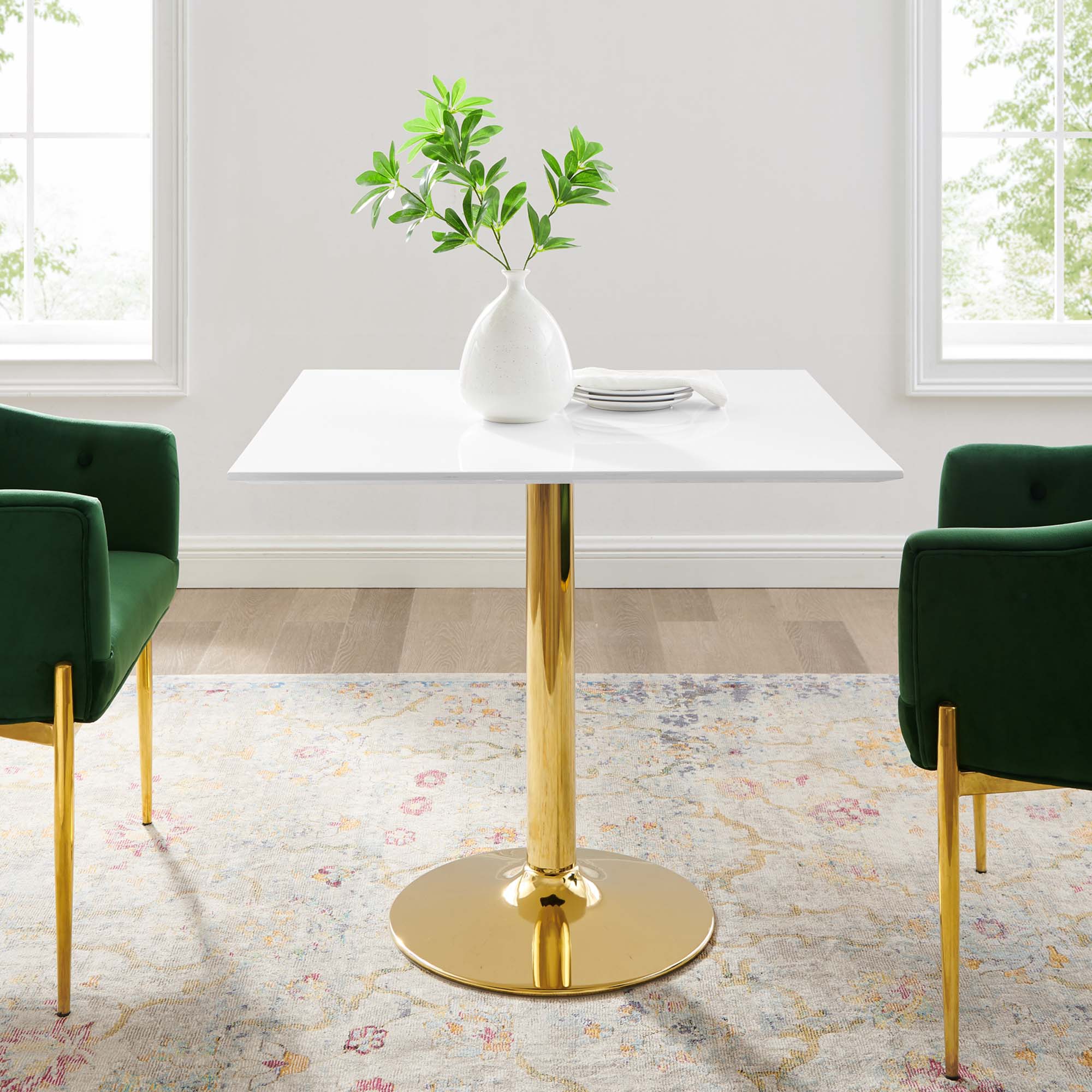 Verne 35" Square Dining Table in Gold White