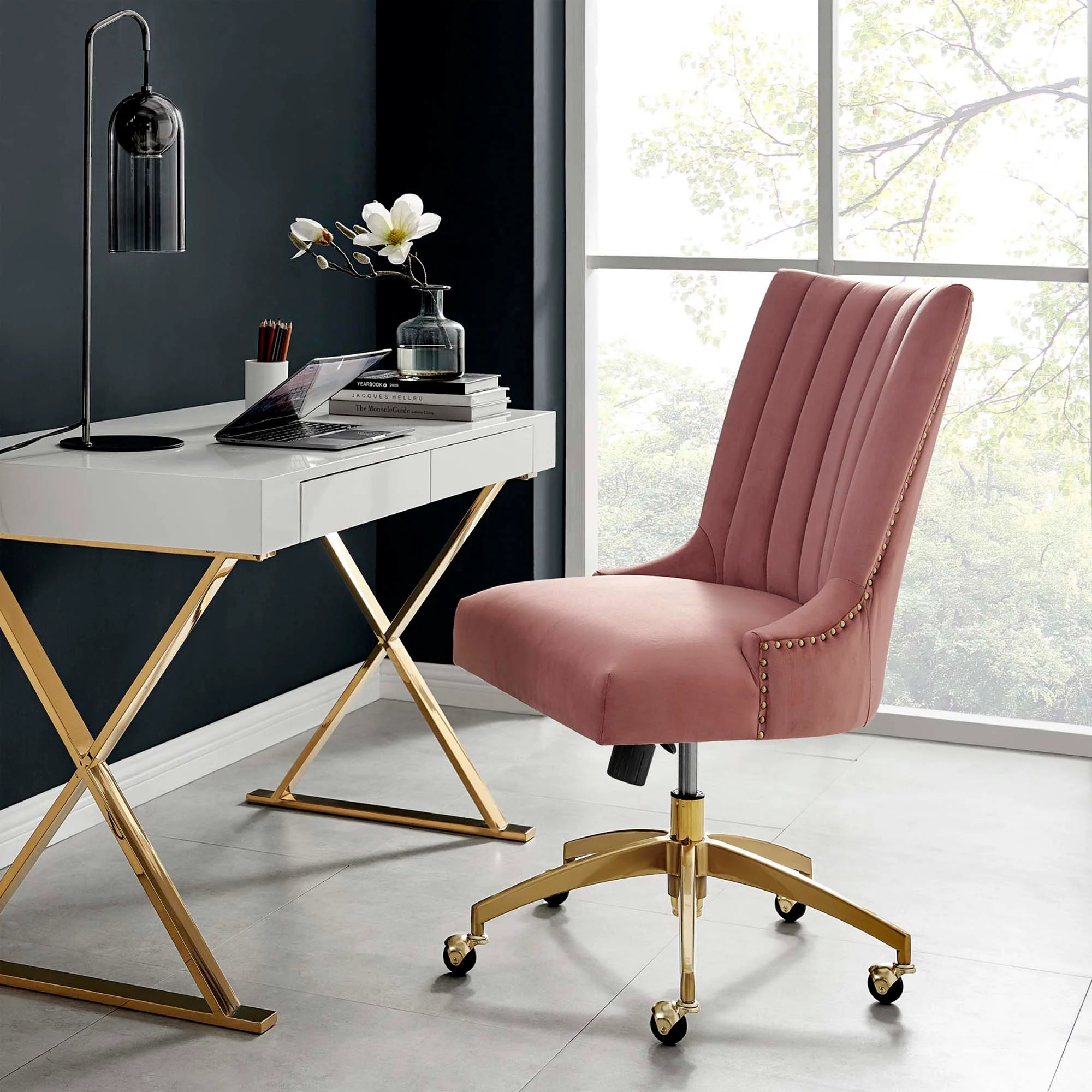 Chaise de bureau en velours capitonné Empower Channel