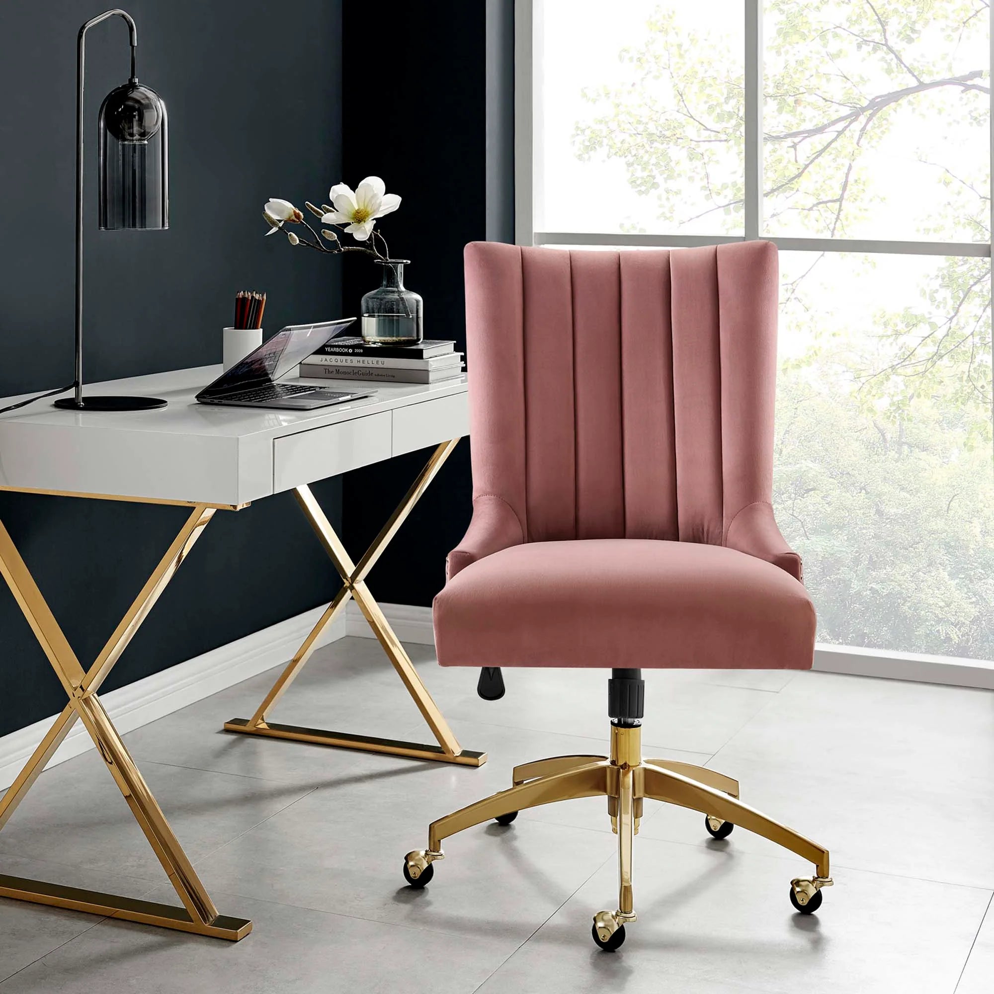 Chaise de bureau en velours capitonné Empower Channel