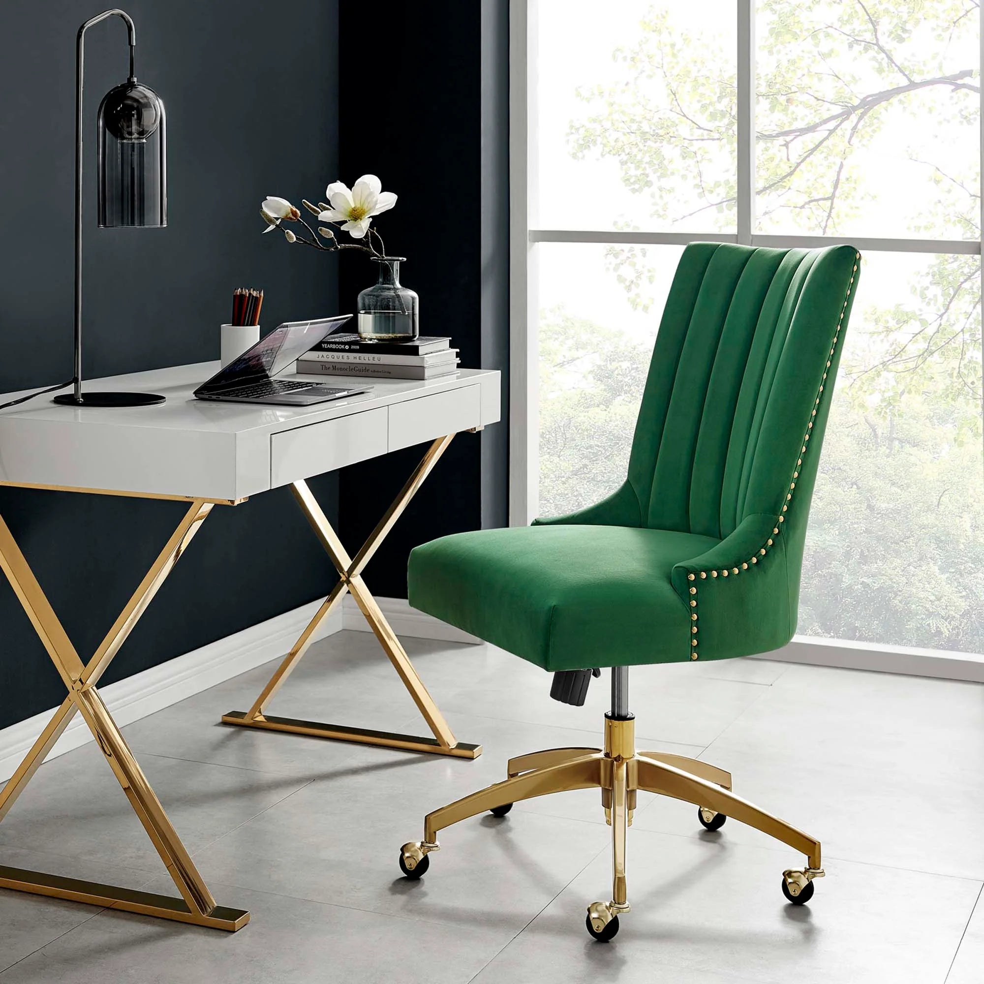 Chaise de bureau en velours capitonné Empower Channel