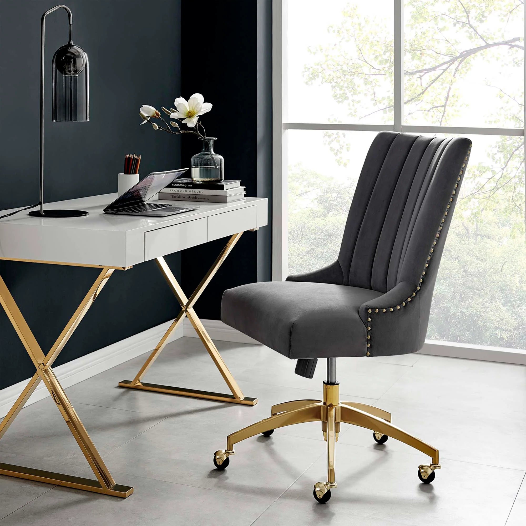 Chaise de bureau en velours capitonné Empower Channel