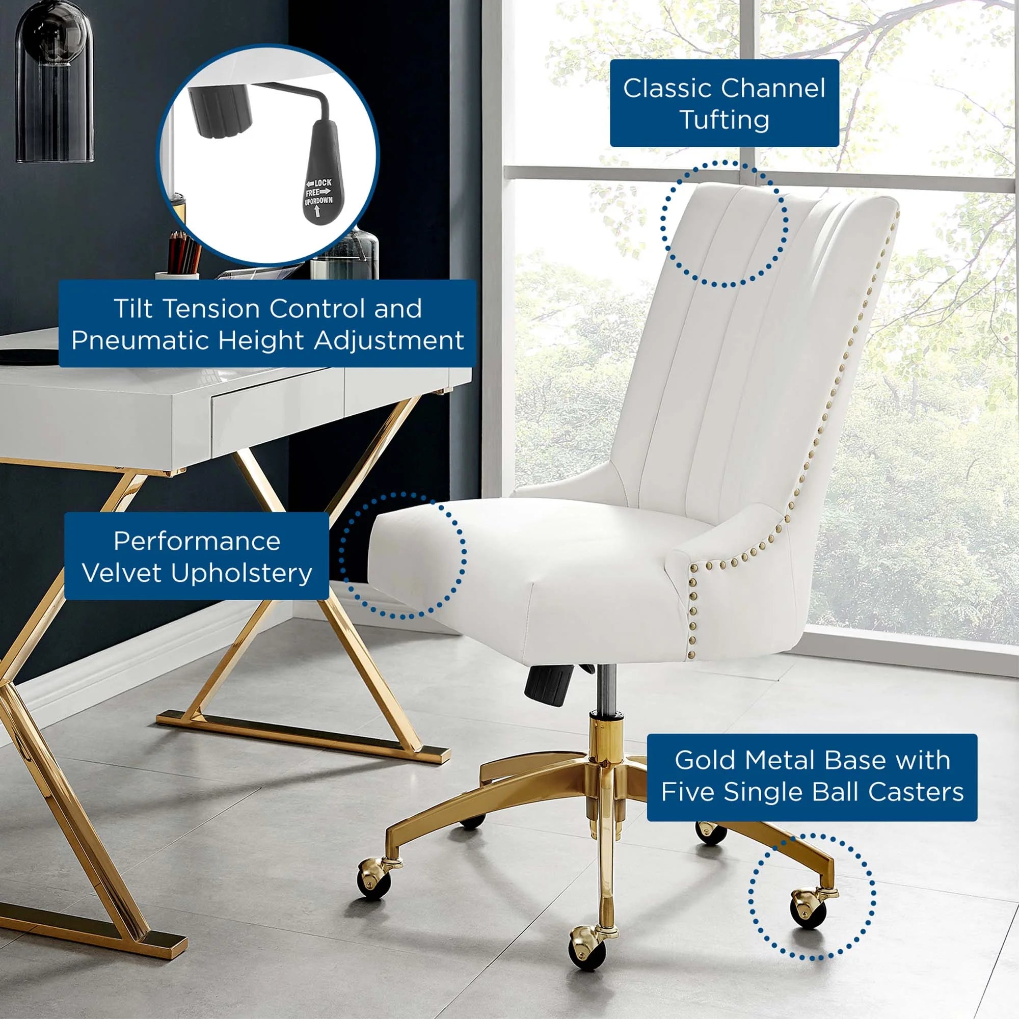 Chaise de bureau en velours capitonné Empower Channel